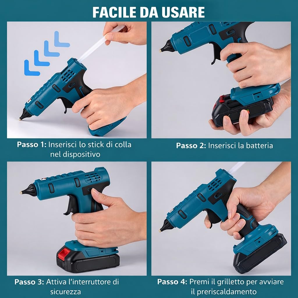 Pistola Colla a Caldo a Batteria 36V 2000W Termocollante Ricaricabile Riscaldamento Rapido con Doppia Batteria Stick 11mm per Fai da Te e Riparazioni