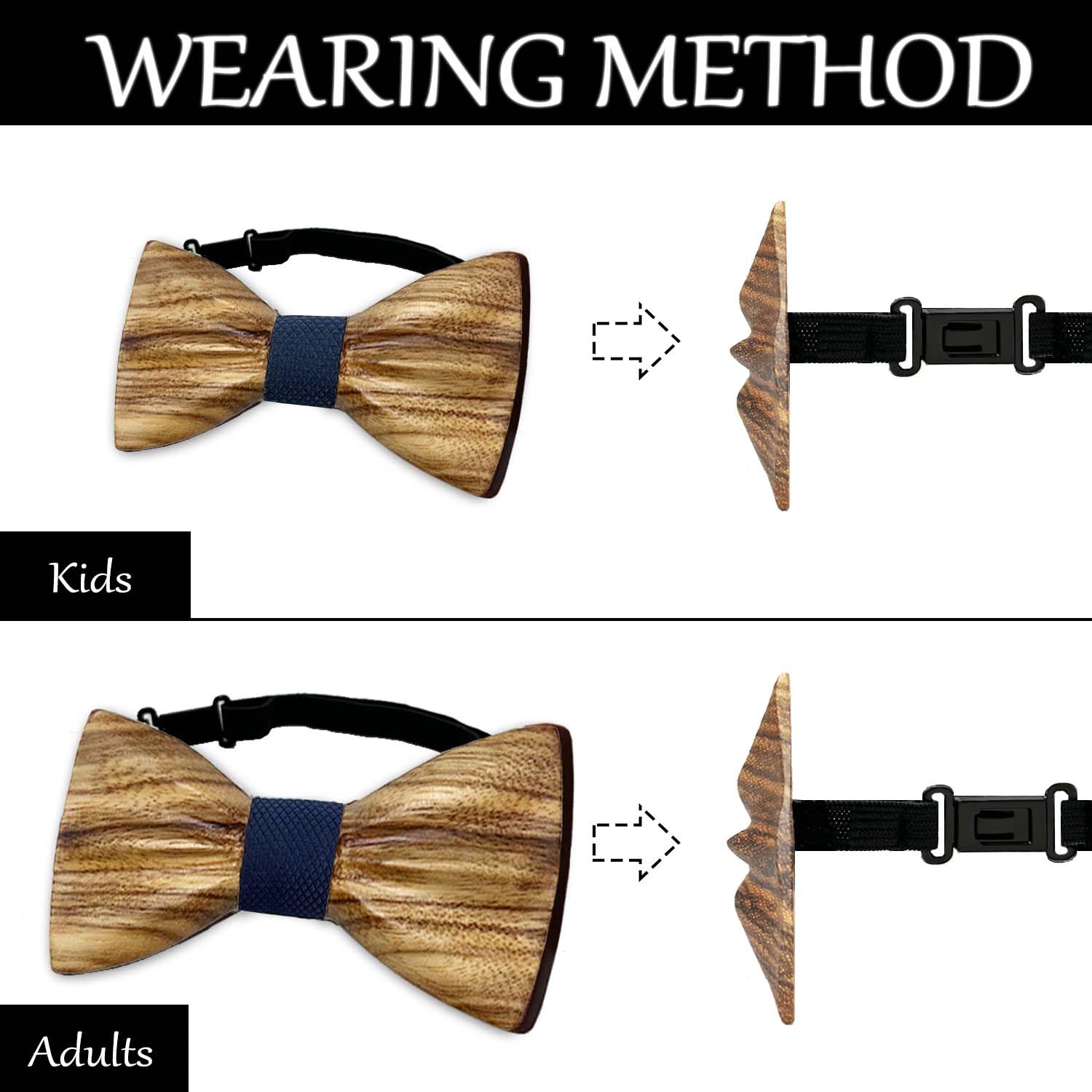 Set di papillon padre-figlio, 2 pezzi, papillon in legno, da uomo, bambino, regolabile, per feste, matrimoni, cerimonie
