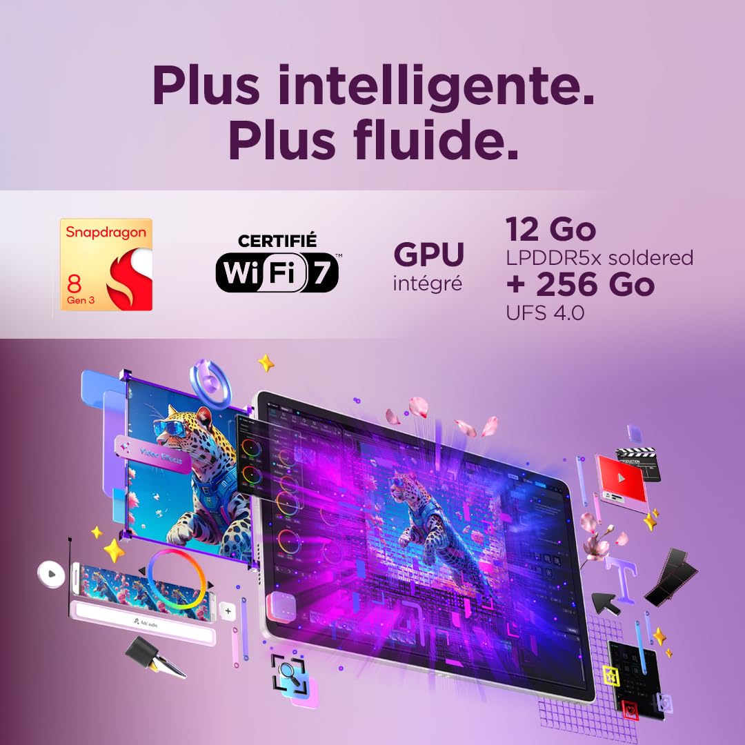 Lenovo Yoga Tab - Tablette Tactile 11.1'' 3.2K, 144Hz (Qualcomm Snapdragon 8 Gen 3 Mobile Platform, 6Coeurs, RAM 12Go, UFS 4.0 256Go, Android 15, Wifi7 + Bluetooth) Lenovo Tab Pen Pro - Seashell