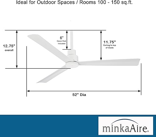 Miniatura 7 de Minka-Aire F787-WHF Protruding Mount, 3 Flat White Bladed, Smart Ceiling Fan, White - Ivory