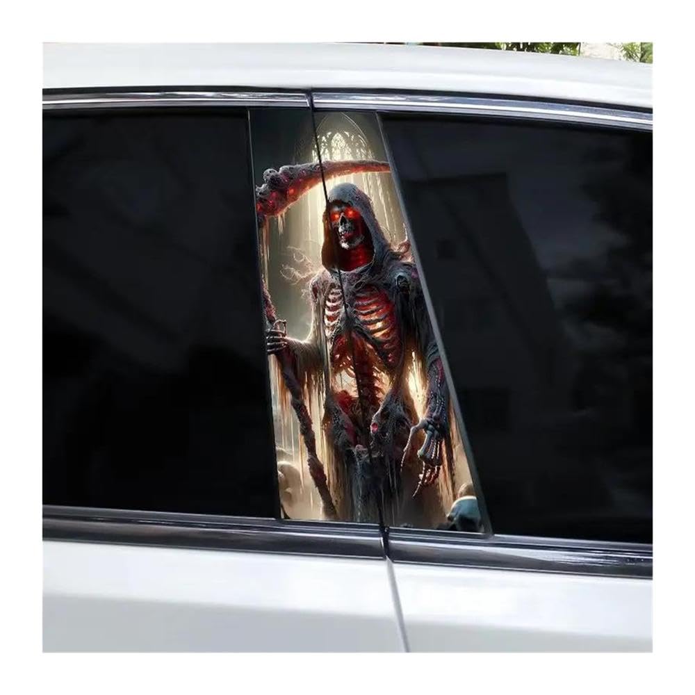 Decorative Items 2pcs Car Center Column Stickers DIY Horror Skull Car Door Pillar Stickers(M)