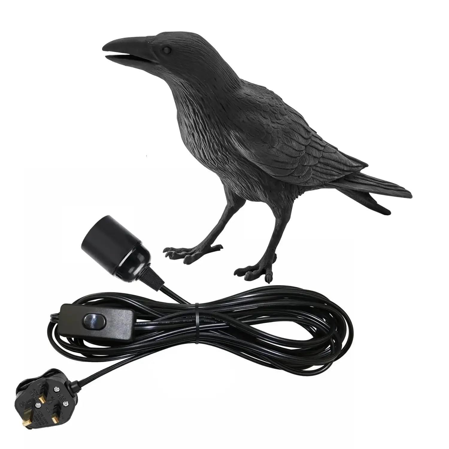 DC VOLTAGE Bird Table Lamp 3D Realistic Black Bird Light with E27 Bulb Holder, 30cm Resin Raven Lamp for Bedroom, Desk, Halloween Decor & Unique Gift Idea
