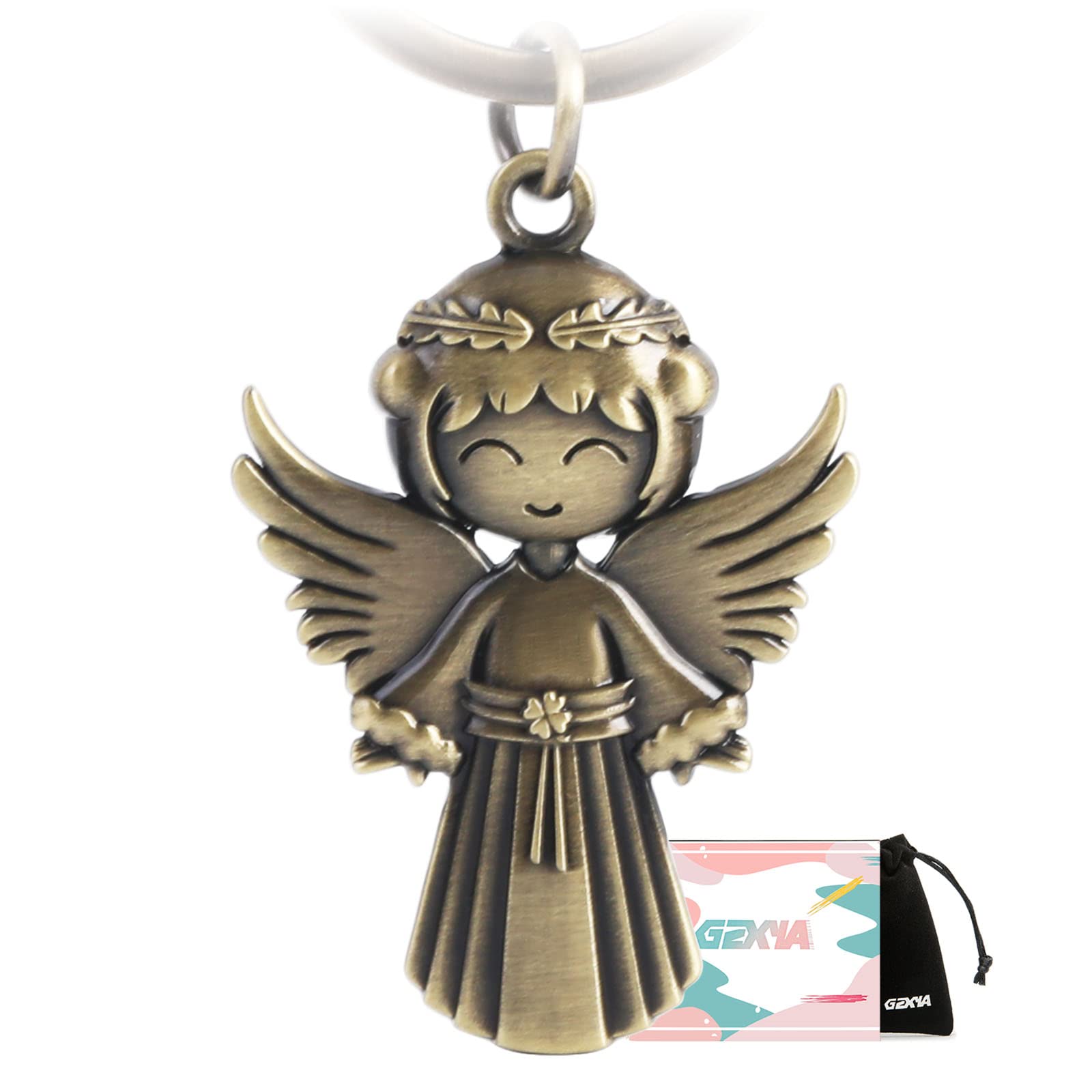 GZXYA Porte-clés Ange Gardien Porte-bonheur Avec Trèfle à Quatre Feuilles Pour Examens Ou Voiture, Convient Comme Cadeau Pour Les Femmes, Les Amies, Les Collègues (ange, Bronze C-antique, Mm