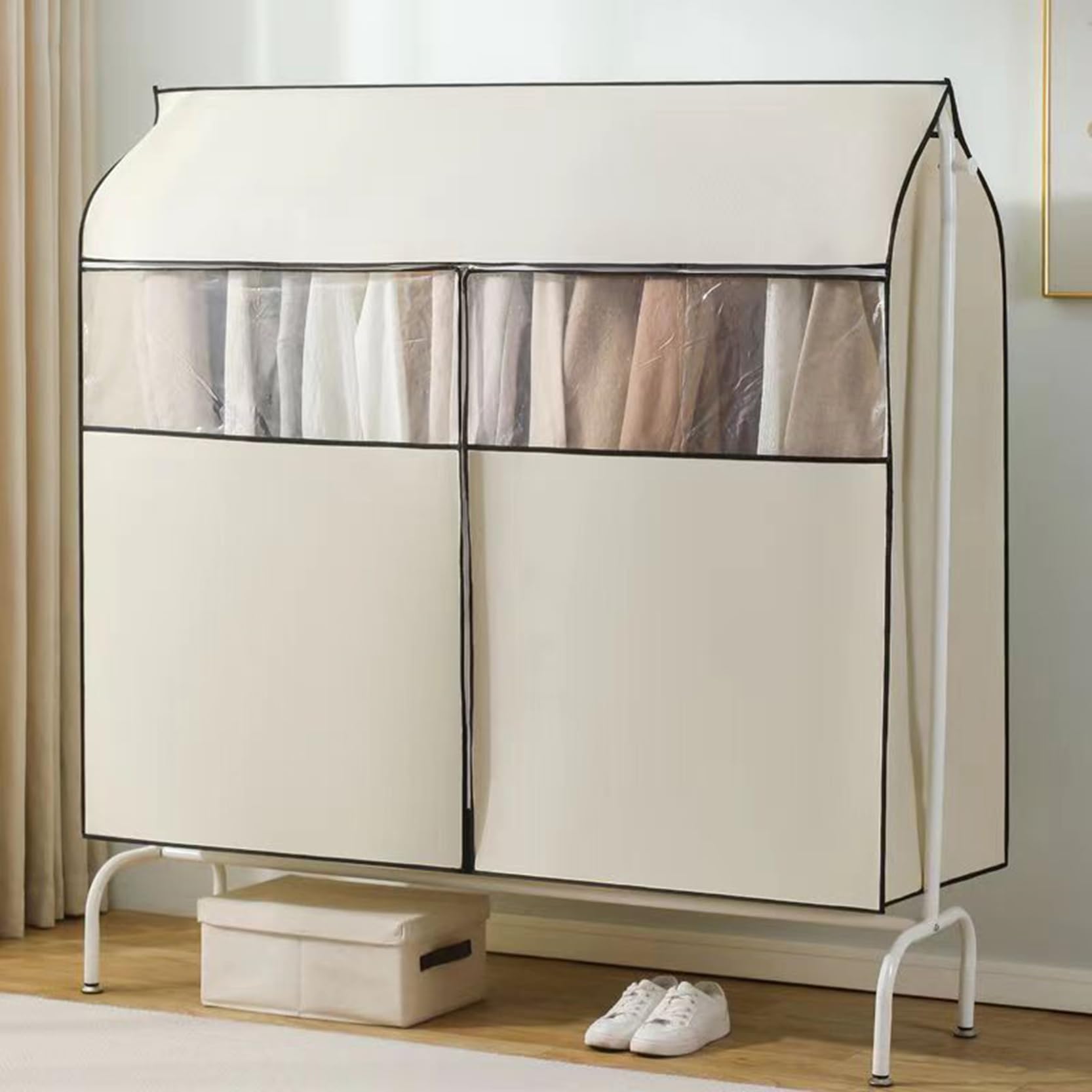 XYLGJYT Clothes Rail Cover Breathable,Height 47.24 in,Dustproof Garment Rail Cover with Zipper and Clear Window,Wardrobe Hanging Coat Protector Bags for Dresses, Coats,Suit,Beige-80x50x120cm