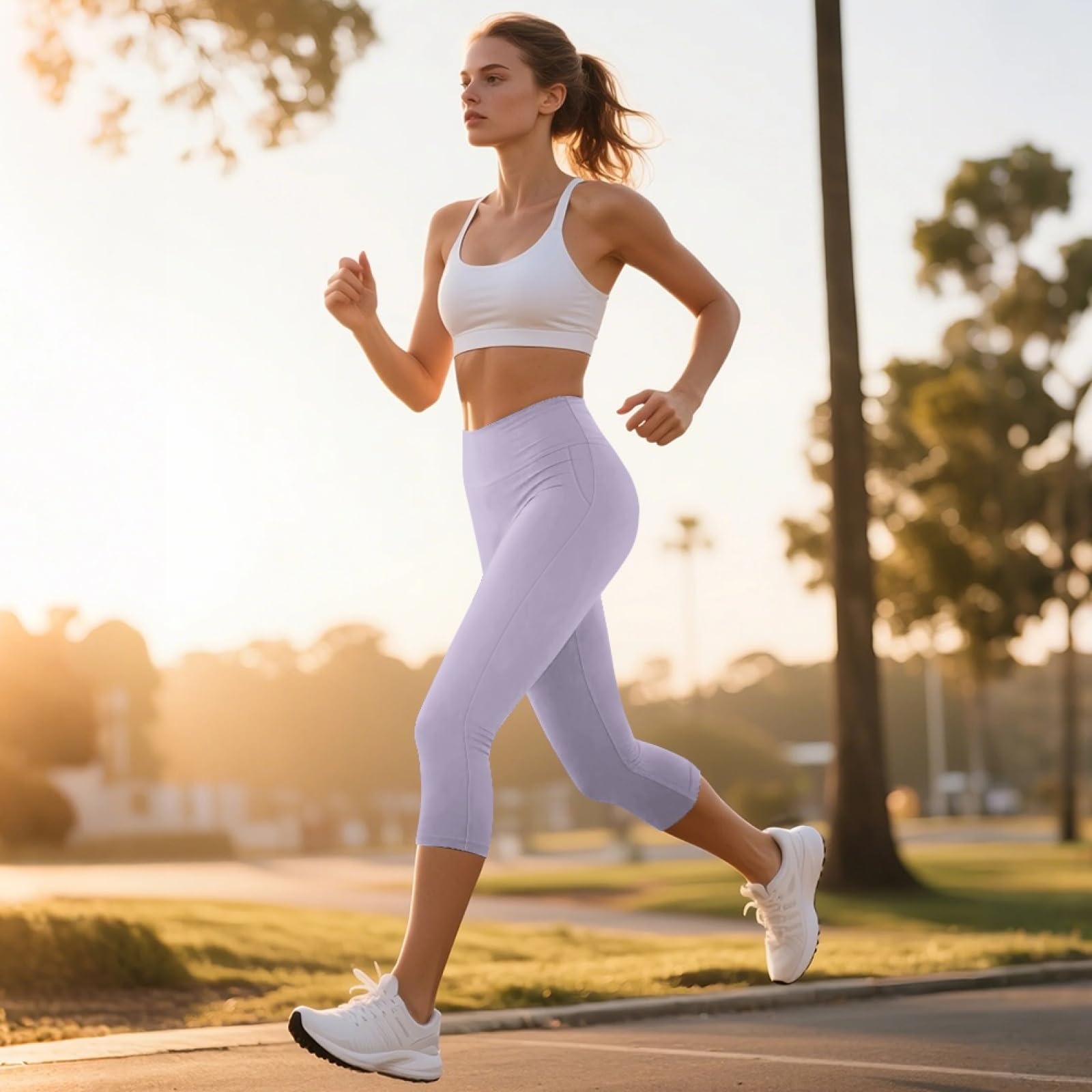 Amzbeauty Leggings deportivos para mujer, de cintura alta, con bolsillos, 3/4 de longitud, pantalones capris deportivos para yoga