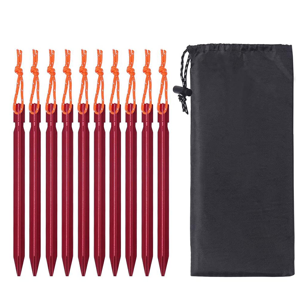 Confezione da 10 picchetti per Tenda, picchetti per Tenda da Campeggio, Chiodi in Lega di Alluminio Leggera da 18 cm con Custodia per Giardino, Spiaggia all'aperto