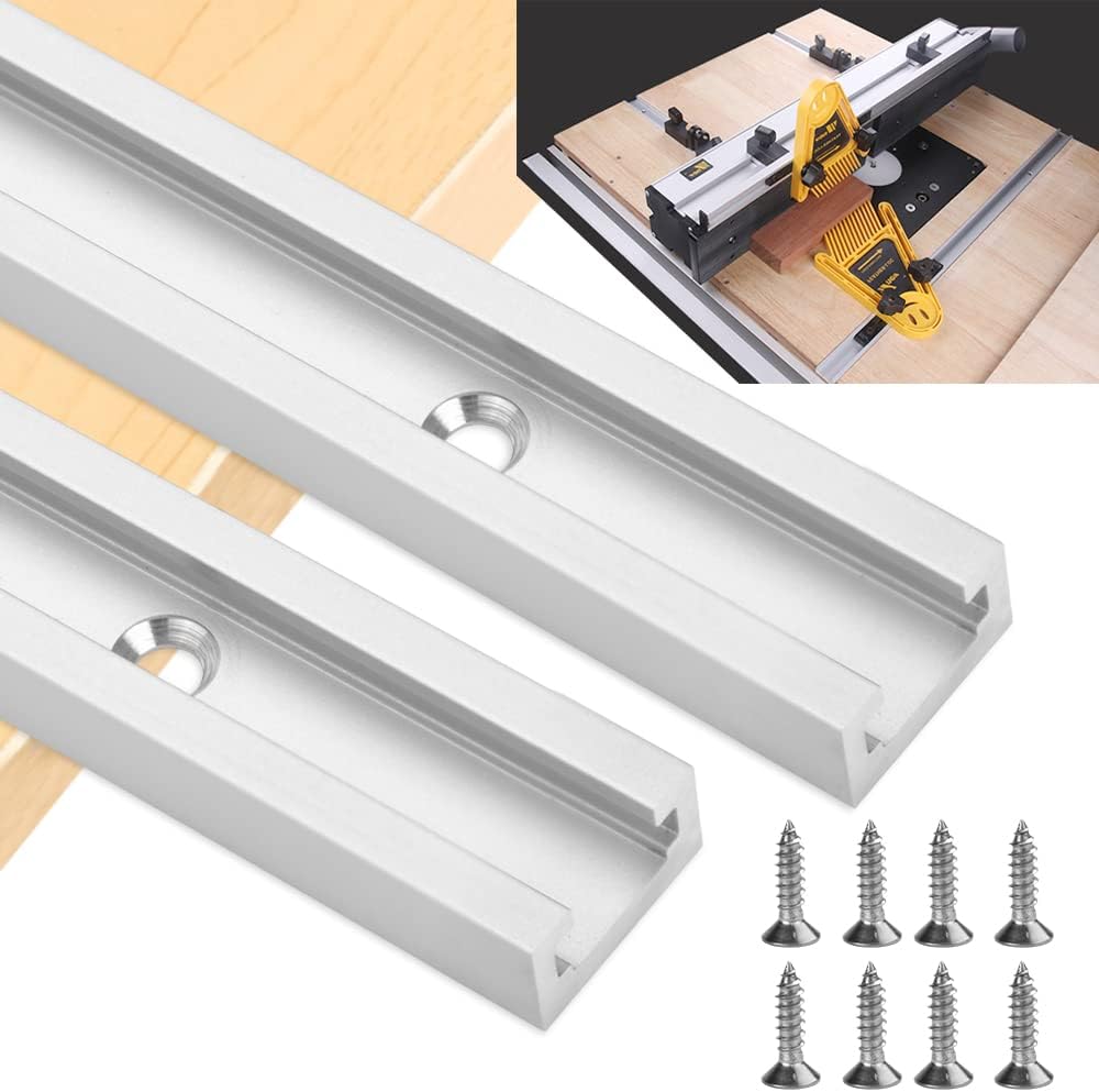 BUZIFU 2Pcs T Track 400 mm Aluminium Alloy T-Slot Track Miter Track Jig Fixture Slot T-rail Slider Straight Edge Clamping Tool with Self-Taping Screws for Table Saw Router Table Woodworking Tool
