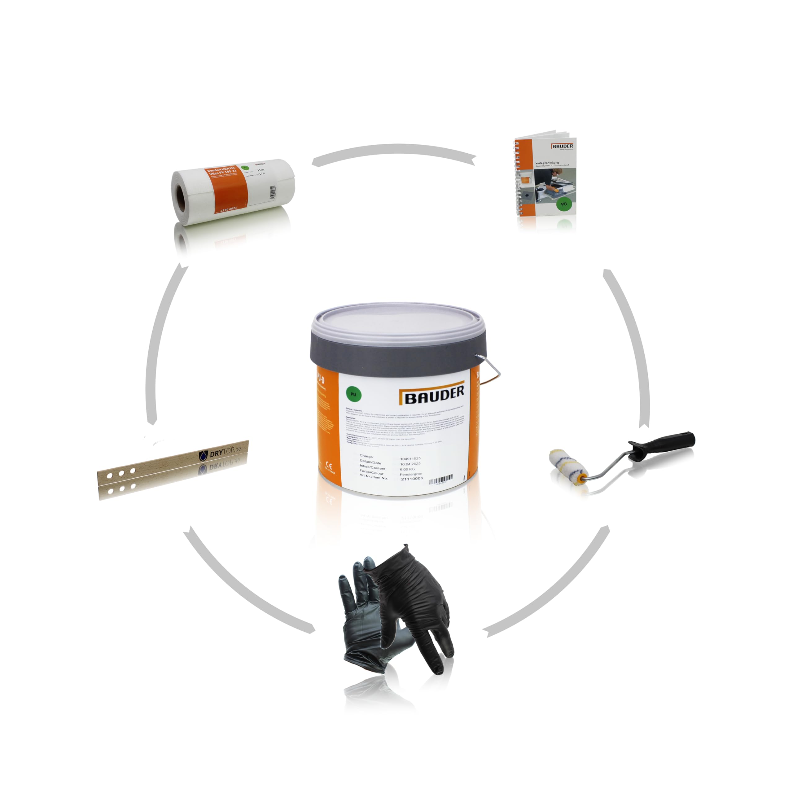 diffutec BAUDER LIQUITEC PU Detail Profi Pack 1-komponentiges, lösemittelfreies PU Flüssigkunststoff-System inklusive Zubehör (RAL 7040 fenstergrau)