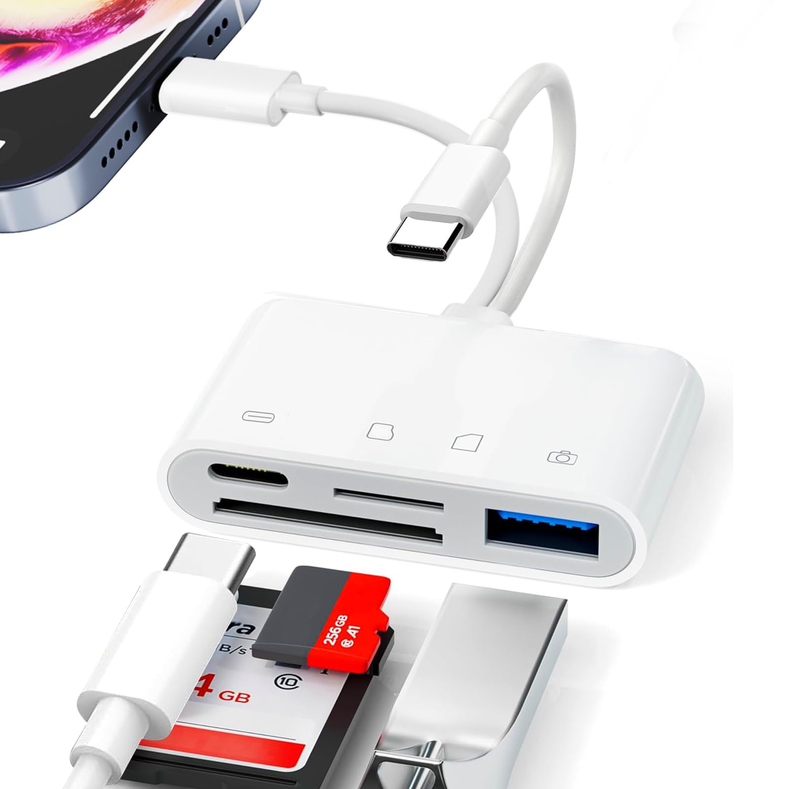 SD Card Reader for iPhone iPad, USB C SD Card Reader for SD/TF, SD Card Adapter, 4 in 2 Camera Adapter-image-20