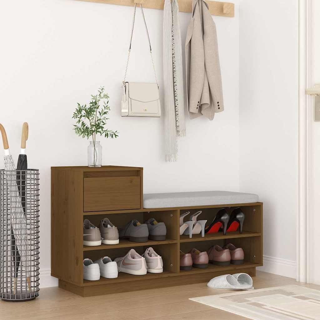 Scarpiera in Legno Di Pino Massiccio, 110x34x61 cm, con Cassetto E 4