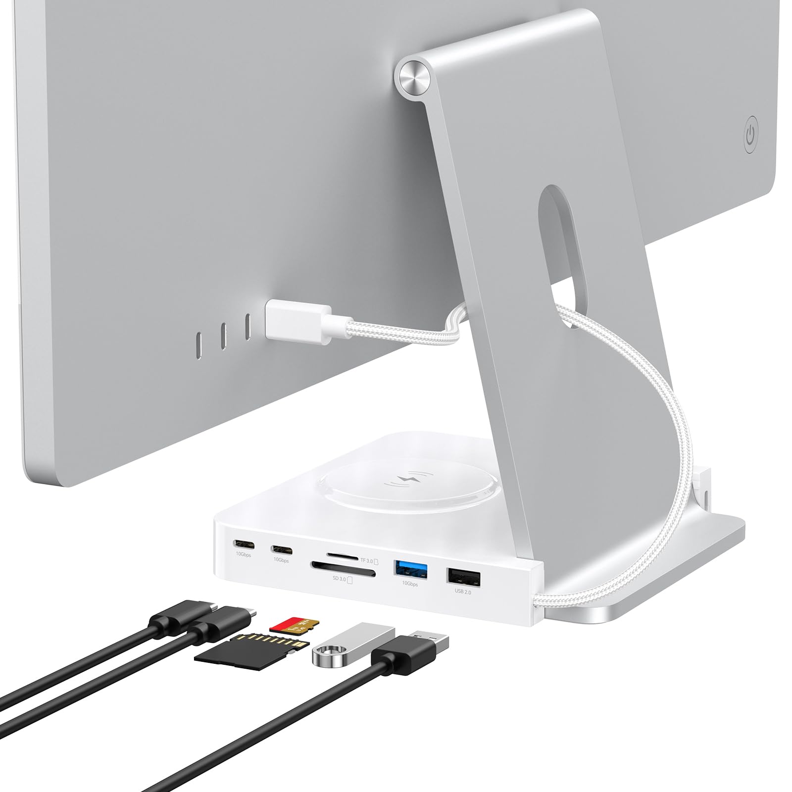 Hub USB C per iMac 61.0 cm 2021/2023/2024, 10 Gbps USB-C*2 & USB-A, lettore SD/TF 15 W Wireless Charge, accessori adattatore per iMac M1 M3 M4