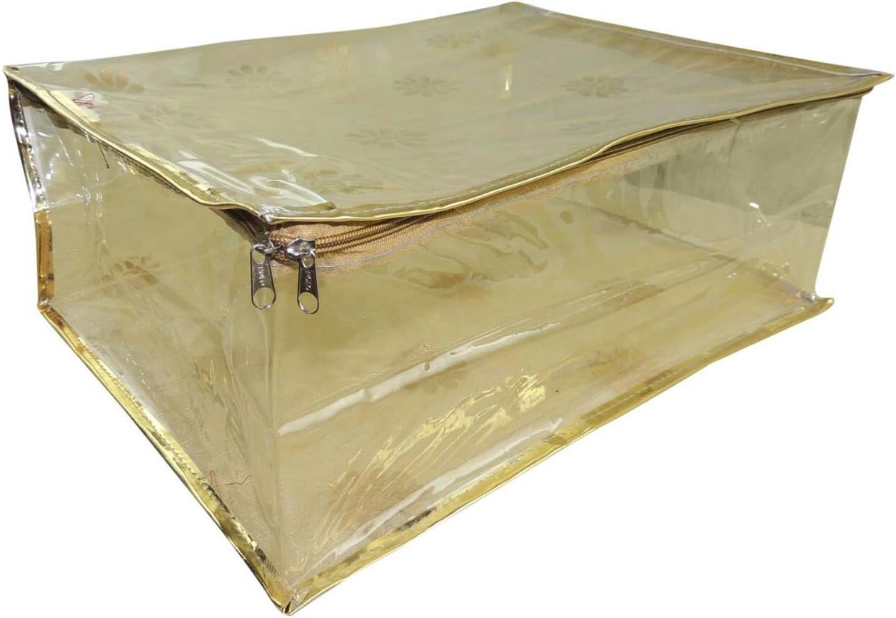 Banarsi Kanjeevaram Paithani Silk Work Saree Box Zip Covers - Set of 3 Golden