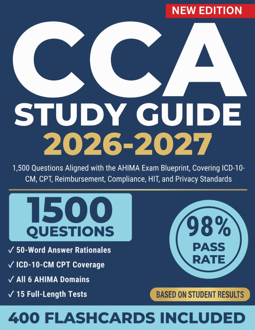 CCA Study Guide 2026-2027: 1,500 Questions Aligned with the AHIMA Exam Blueprint, Covering ICD-10-CM, CPT, Reimbursement, Compliance, HIT, and Privacy Standards