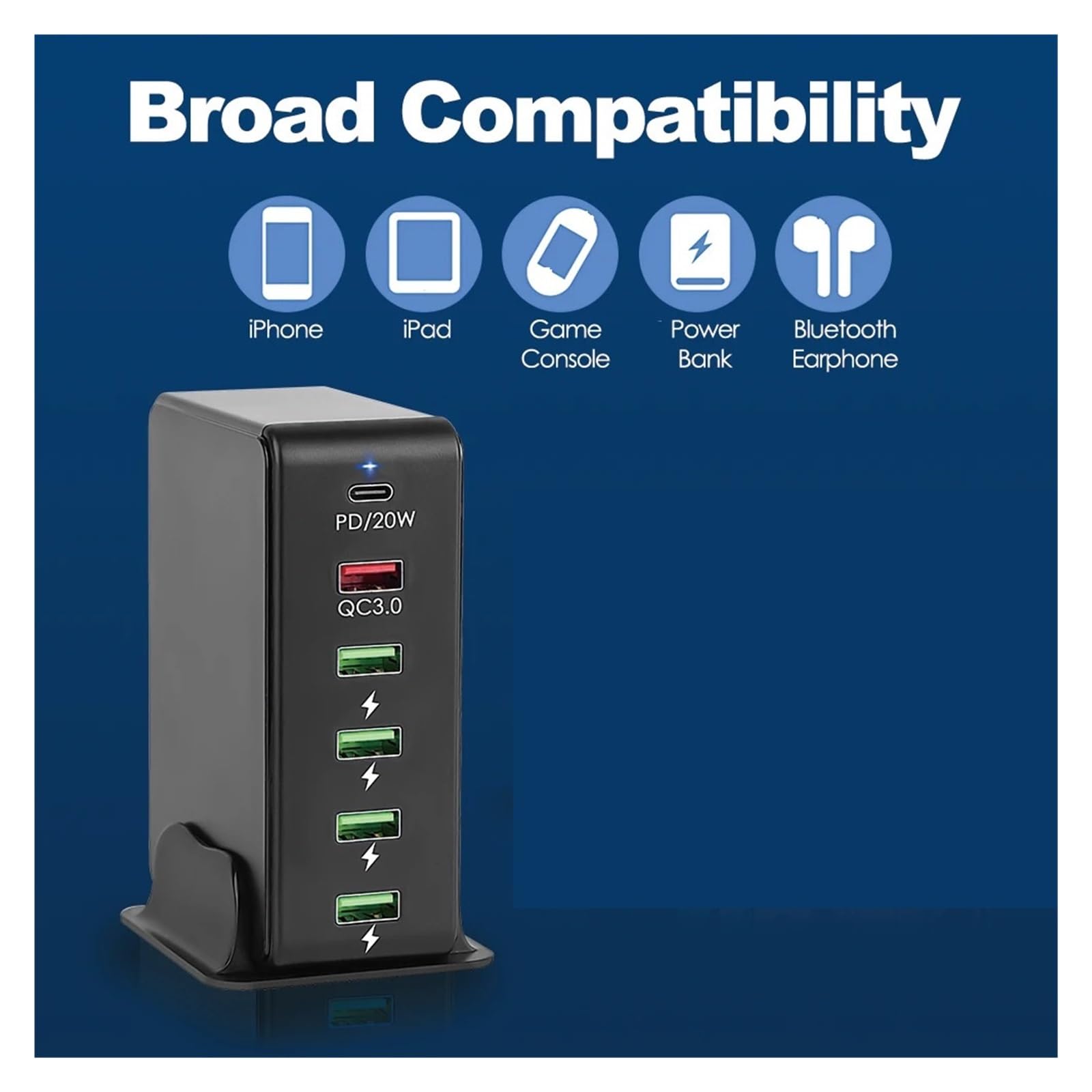 Caricatore USB Da 65 W Tavolo For Stazione Di Ricarica 6 Porte For Telefono QC3.0 PD Rapido C 20 Capacità Di Ricarica Rapida(Black)