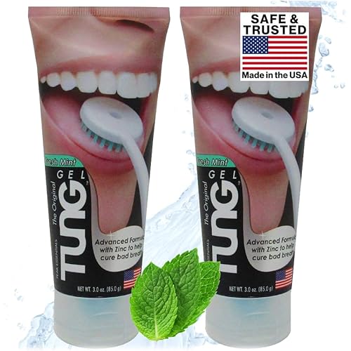 Tung Tongue Gel, Fresh Mint Tongue Cleaner Paste, Bad Breath Odor Eliminator, Halitosis Defense, BPA Free, USA Made (2-Pack)