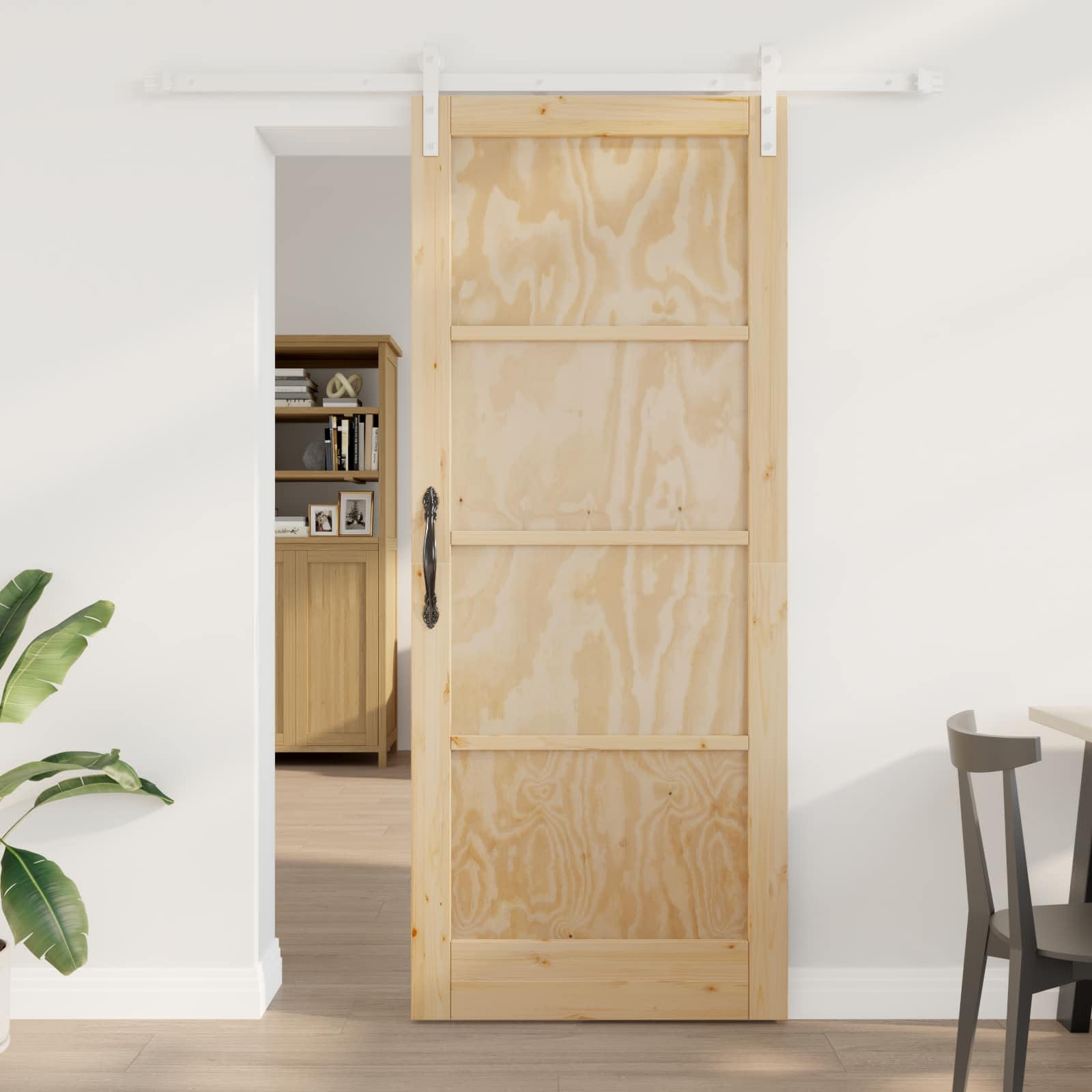 Porta scorrevole 86 x 211 cm, in legno di pino massiccio, set