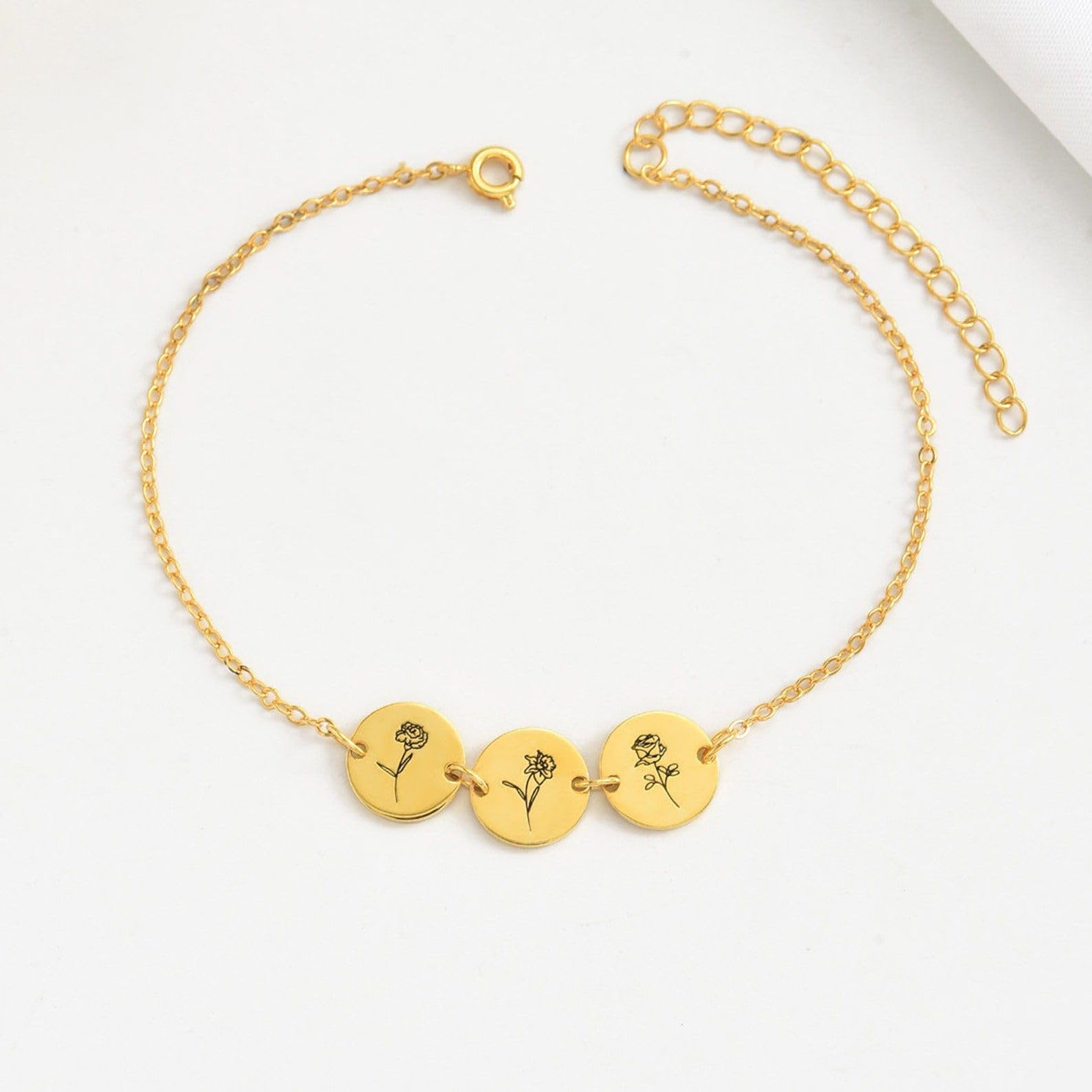 Pulsera de disco de flores de nacimiento personalizado 925 Mes de plata de ley floral original pulsera de encanto Día de la Madre dama de honor joyería hecha a mano Día de la madre