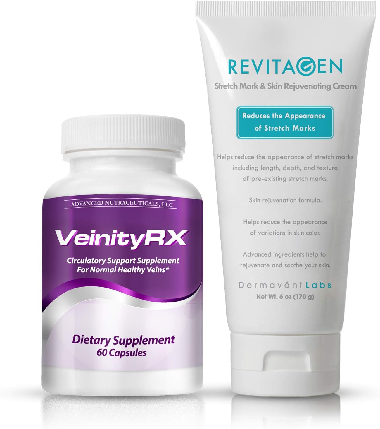 Bundle with VeinityRX - Stretch Mark Removal Cream + Varicose Vein Supplement - Prevent and Fade Stretch Marks - Reduce the Appearance of Spider and Varicose Veins (2 Items)