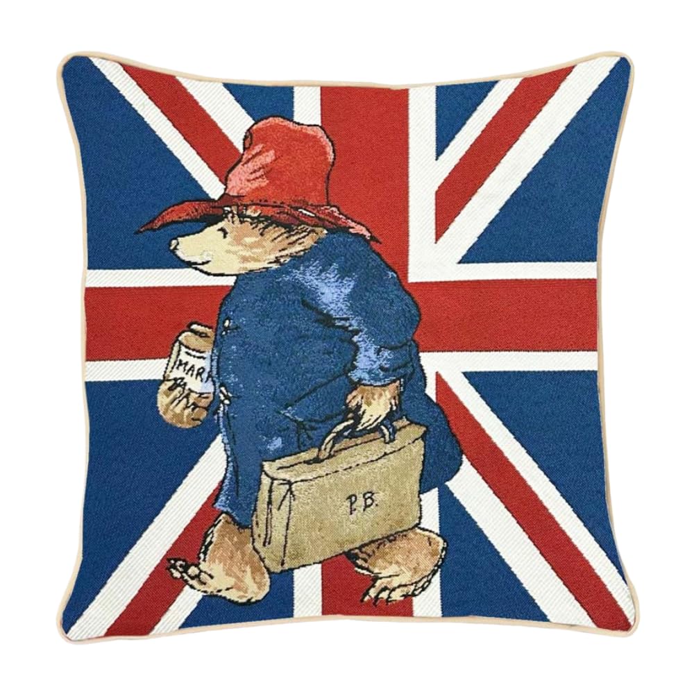 Signare Union Jack Paddington Tapestry Decorative Cushion Cover, Double-Sided Design With Zipper, Cotton Trimming, Sustainable Fabric (Ccov) (Union Jack Paddington)