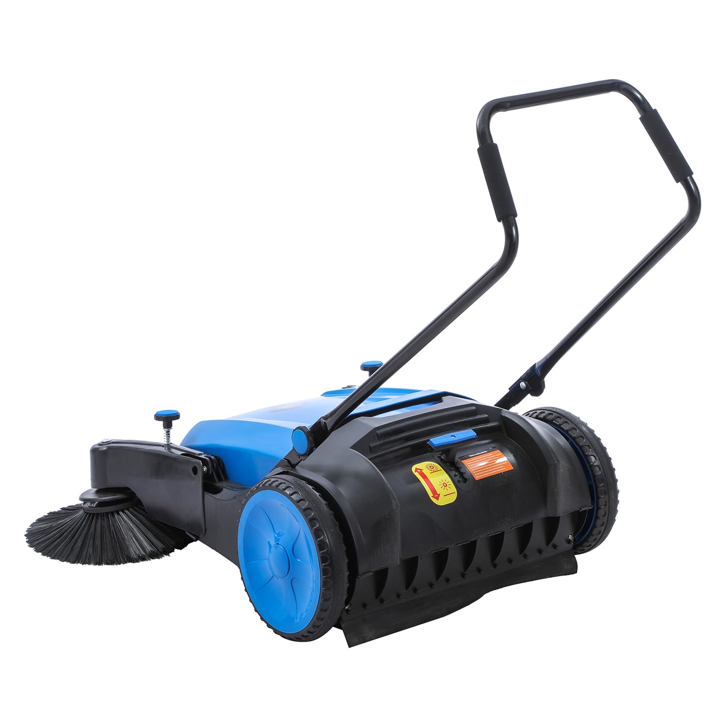 KATSU Tools Spazzatrice Manuale, 2 Spazzole Laterali, Contenitore Rifiuti da 55L, Larghezza di Spazzamento 1050mm, Manico Regolabile e Pieghevole, per Uso Interno ed Esterno 335140