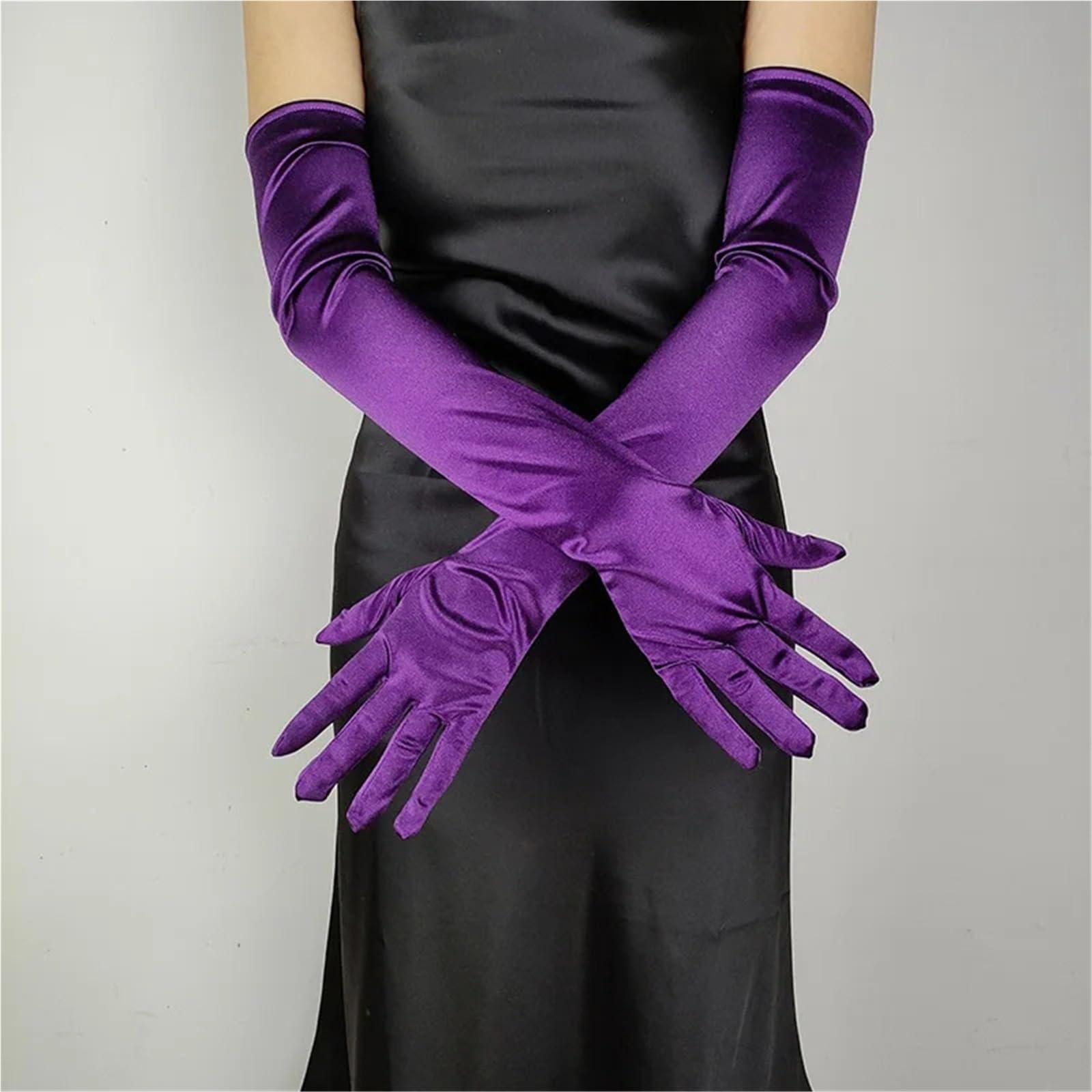 2 paia di guanti da donna for abito sposa con dita intere, trucco elastici in raso lungo 55 cm Per Feste E Balli