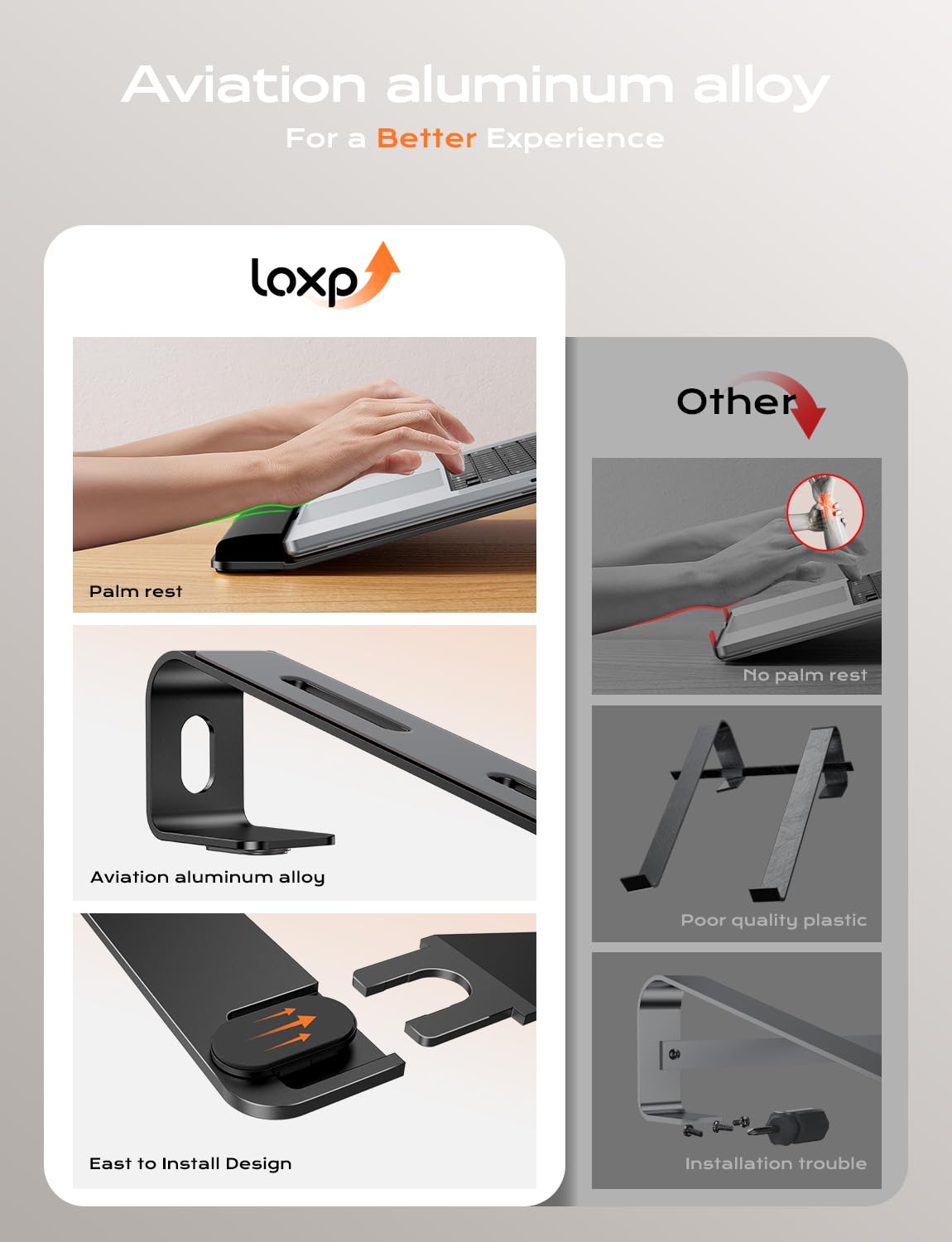 Laptop Stand for Desk Metal Laptop Stand with Wrist Support Ergonomic Detachable Laptop Riser Aluminum Lectern Computer Stand — view 2