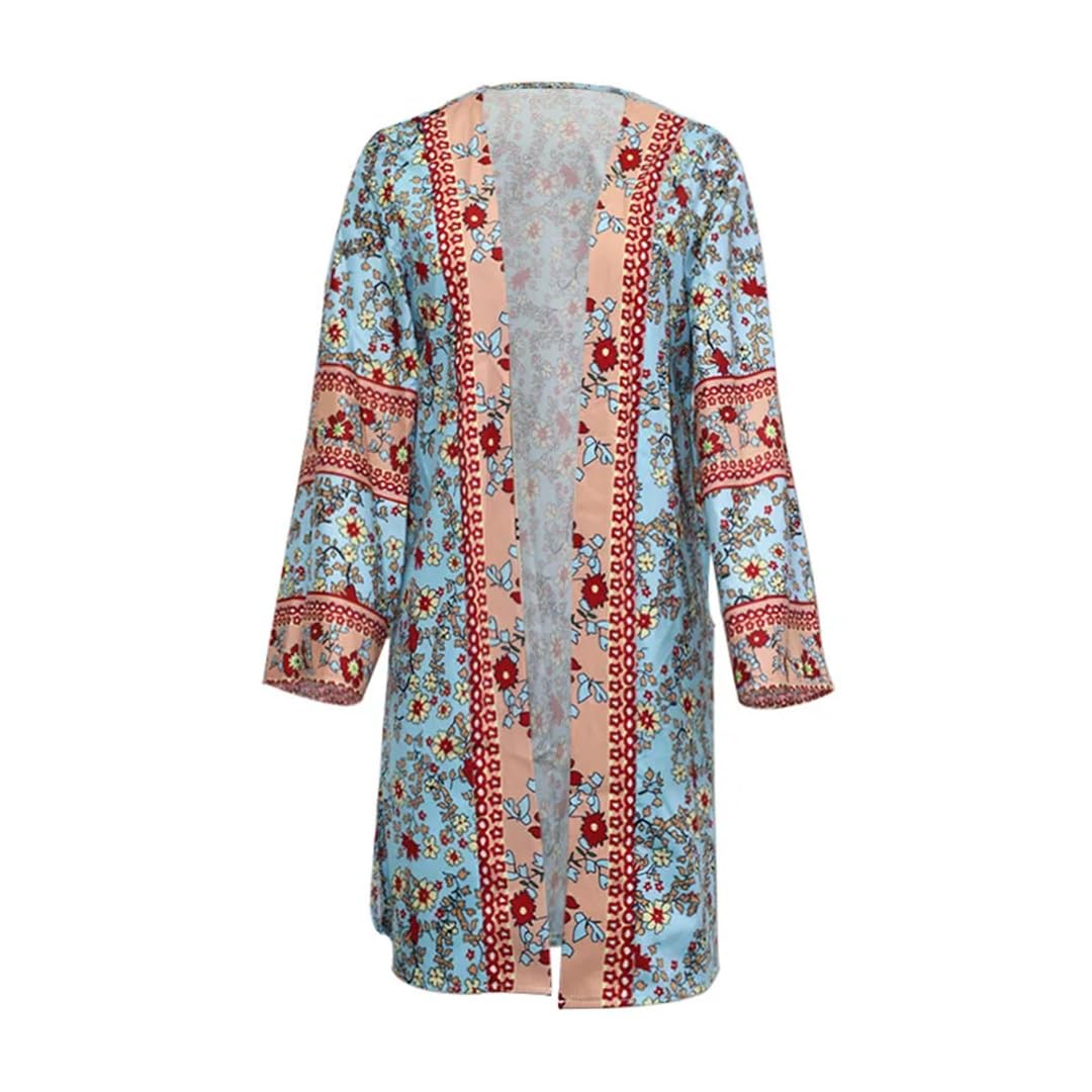 Cardigan d'été pour femme, vintage, imprimé bohème, manches longues, kimono