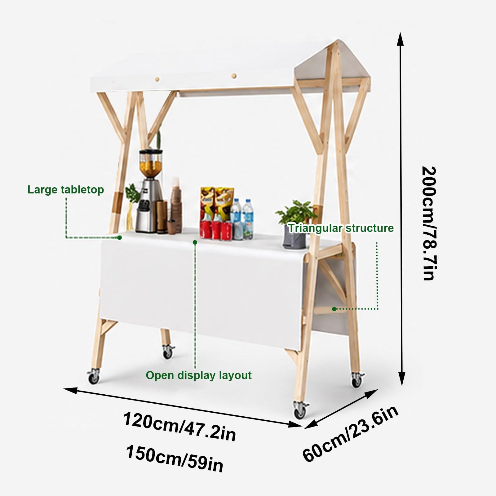 Espositore Portatile per Bancarelle con Tendalino, Carrello Commerciale Pieghevole, Carrello Mobile su Ruote, Adatto A Venditori E Stand Gastronomici(Blue 1,150cm/59in)