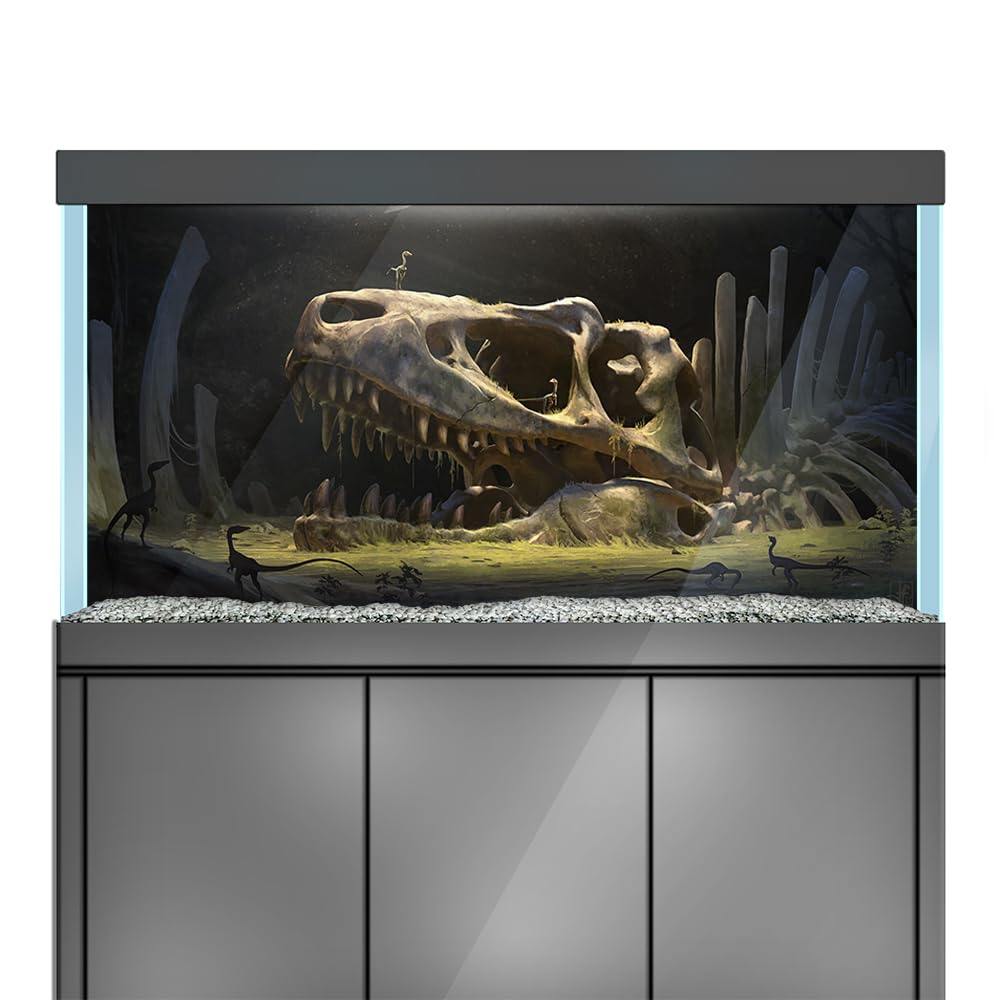 LYYAB Aquarium Background Stickers - Dinosaur, Skull, Teeth - Fish Tank Reptile Terrarium Decor Poster (60 x 40 cm / (23.6 x 15.7 inches))