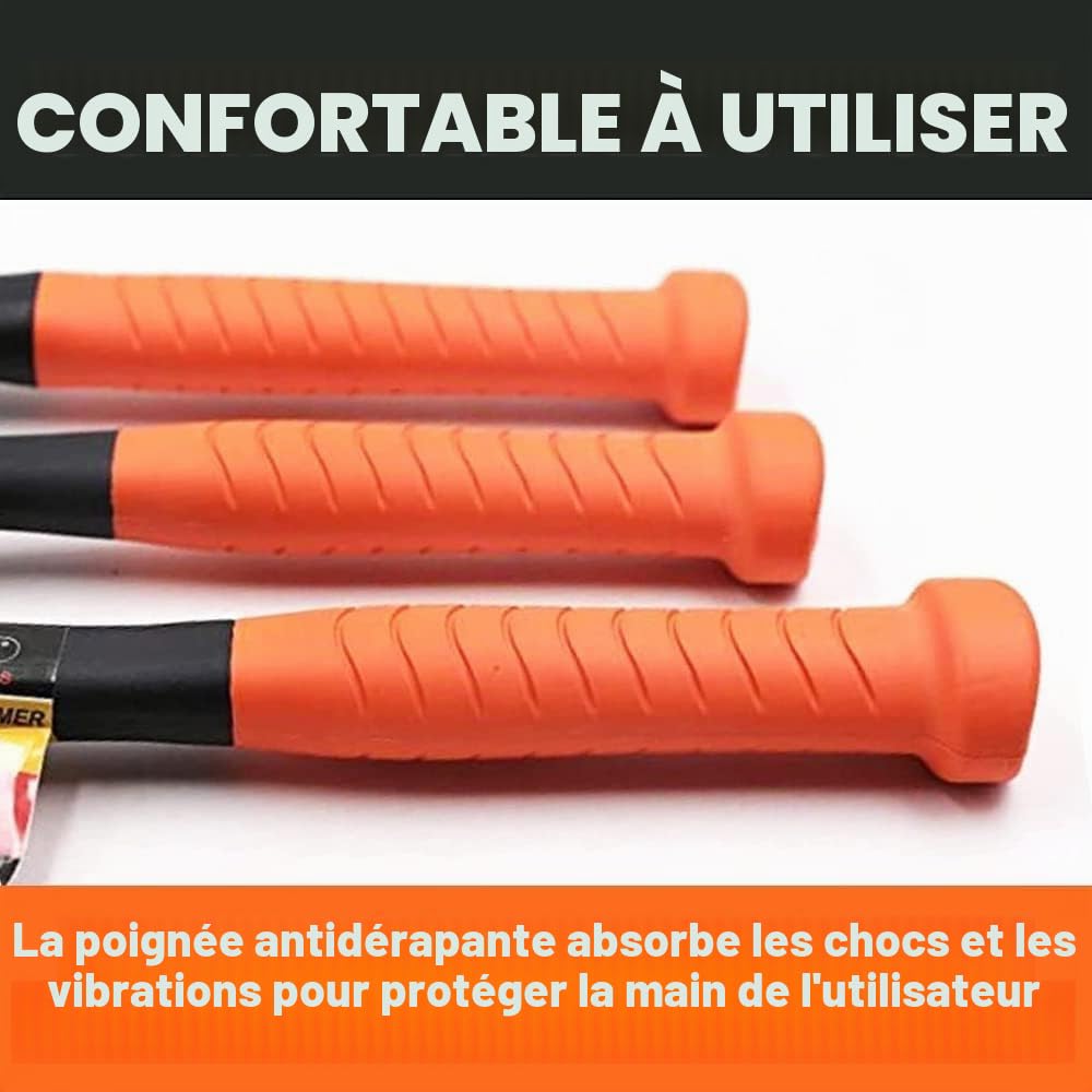 WEDO Marteau maillet en caoutchouc avec manche en fibre de verre, marteau à frapper mort, épaisseur maximale de 16 mm, longueur 310 mm