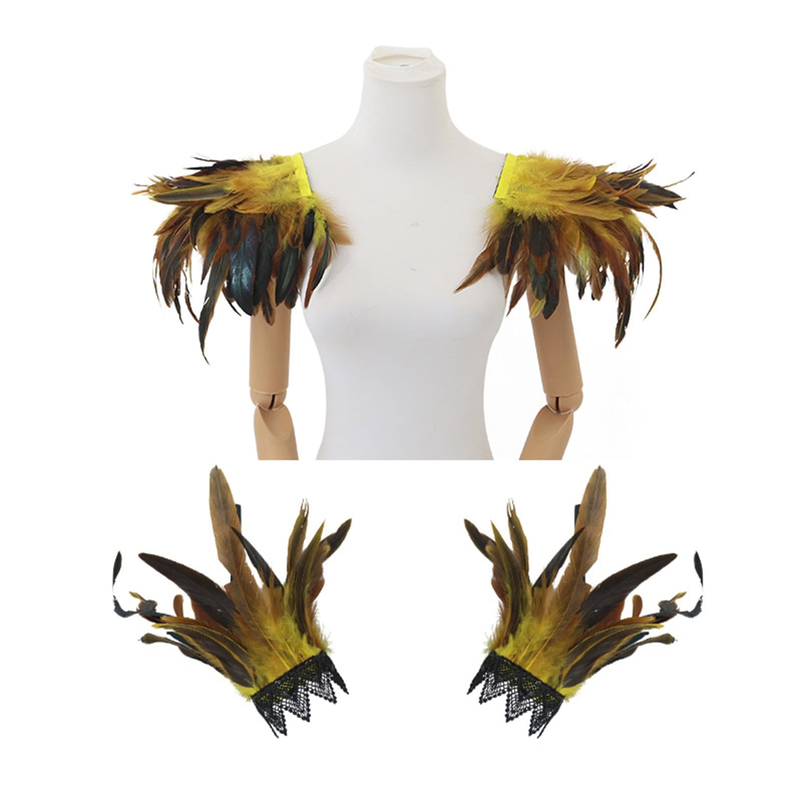 Puños De Plumas Vintage Estilo Gótico – 1 Par, Encaje Y Plumas Negras, Para Disfraces De Halloween O Carnaval