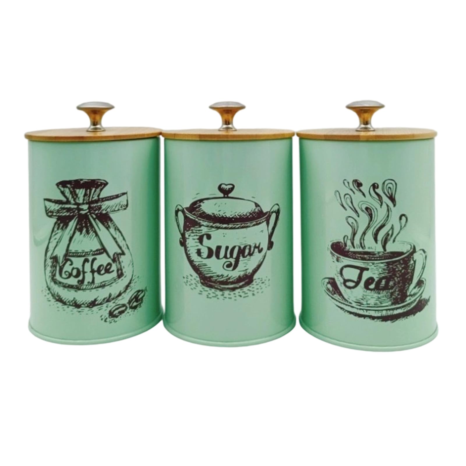 Hsioluted 3 Pieces Multipurpose Coffee Sugar Canisters Set for Kitchen Countertop Storage with Stylish Airtights Wood Lids Iron and Wood Canisters