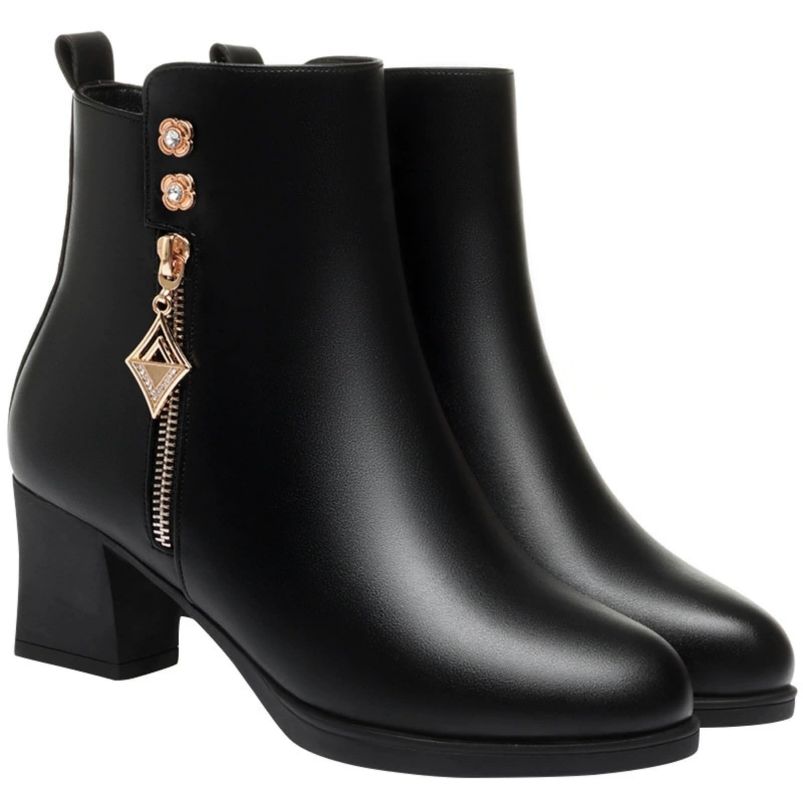 Womens Metal Buckle Genuine Leather Wool Orthopedic Boots Winter Warm Non Slip Side Zipper Waterproof Ankle Boots