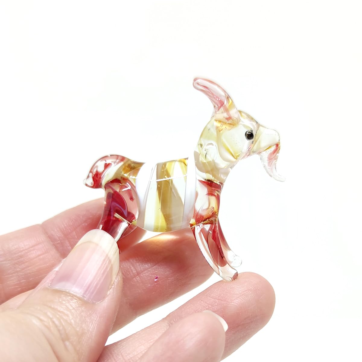 Goat Tiny Figurines Animals Hand Blown Color Glass Art Collectible Gift Home Décor (Amber Red)