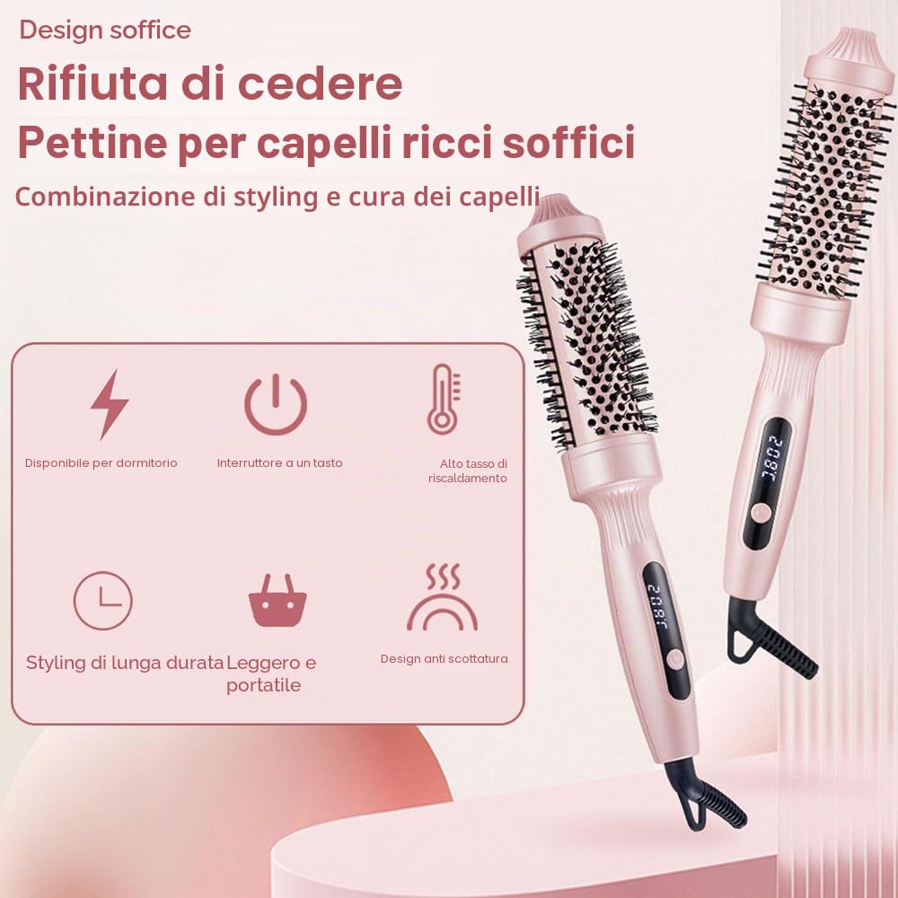 Spazzola Termica per Capelli, Thermal Brush 38 mm, Spazzola Lisciante Arricciacapelli, Spazzola Rotonda Riscaldata di Temperature Regolabile con Cavo 2 m per Capelli Lisci, Ricci, Dual Voltage