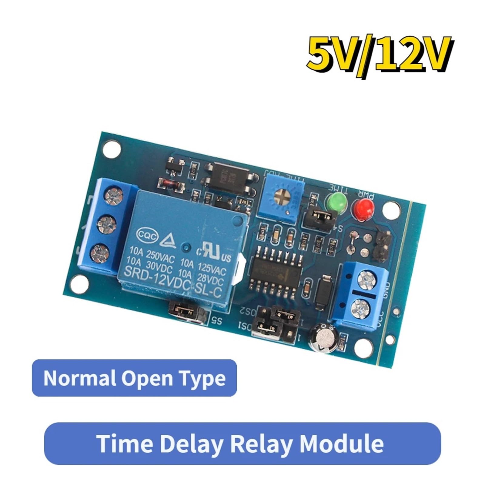 DC5V/12V Zeitrelaismodul Normal geöffnet Zeitverzögerungsrelais Zeitrelais-Steuerschalter Einstellbares Potentiometer LED-Anzeige(12V)