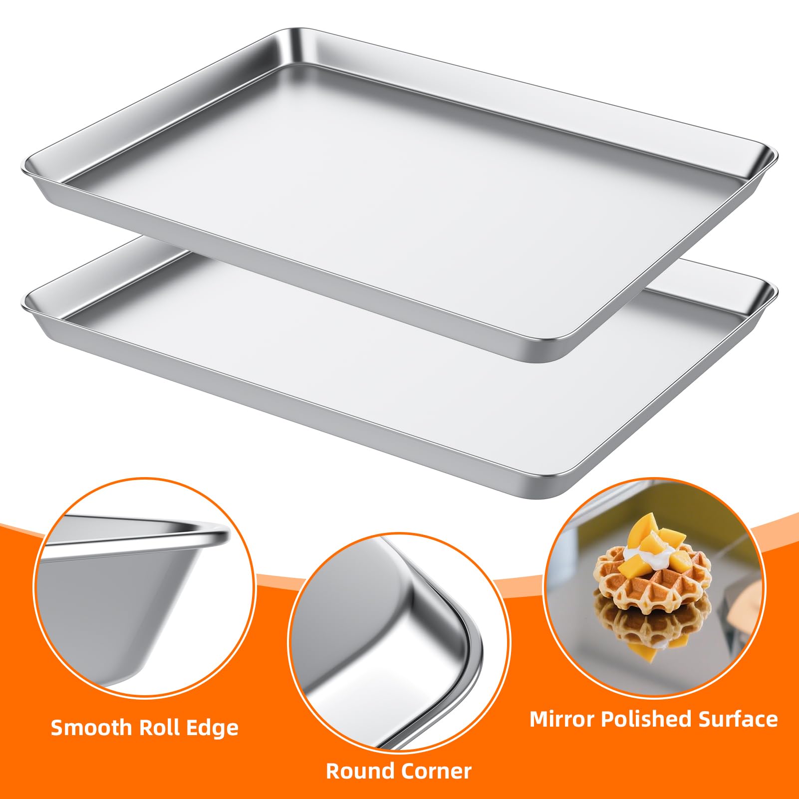 FoiiLiio 2 Pezzi Teglia Rettangolare in Acciaio Inox,Teglie da Forno in Acciaio Inox,40 x 30 x 2,5 cm,Professionale Teglia per Pizza Torte