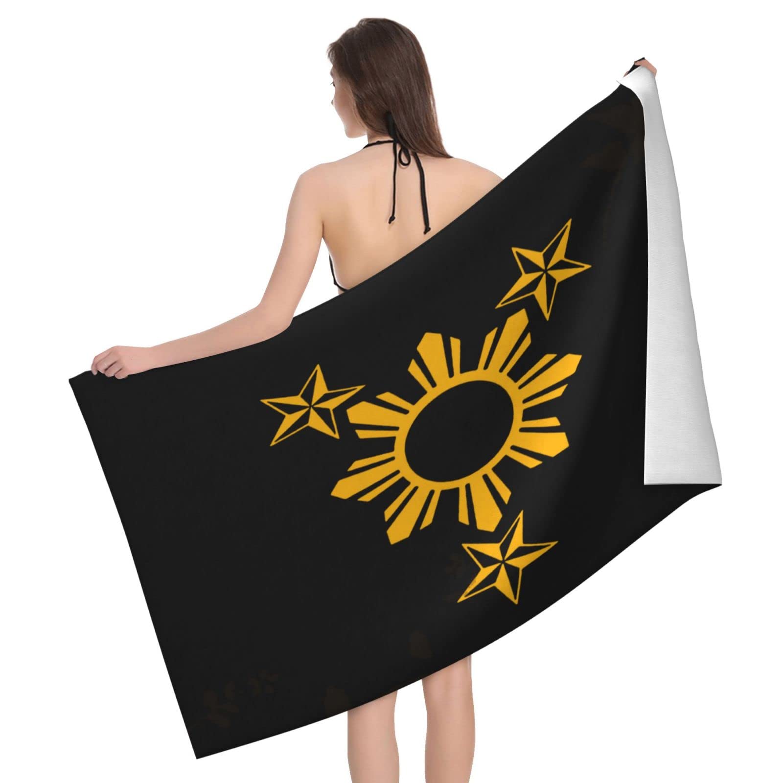 Lawenp Stars and Philippines Flag Beach Towel, Lightweight Sand Free Quick Dry Microfiber Absorbent Bath Towel for Kids, Adults, Swimming, Bath, Yoga, Pool, Travel, Camping 32"X52"