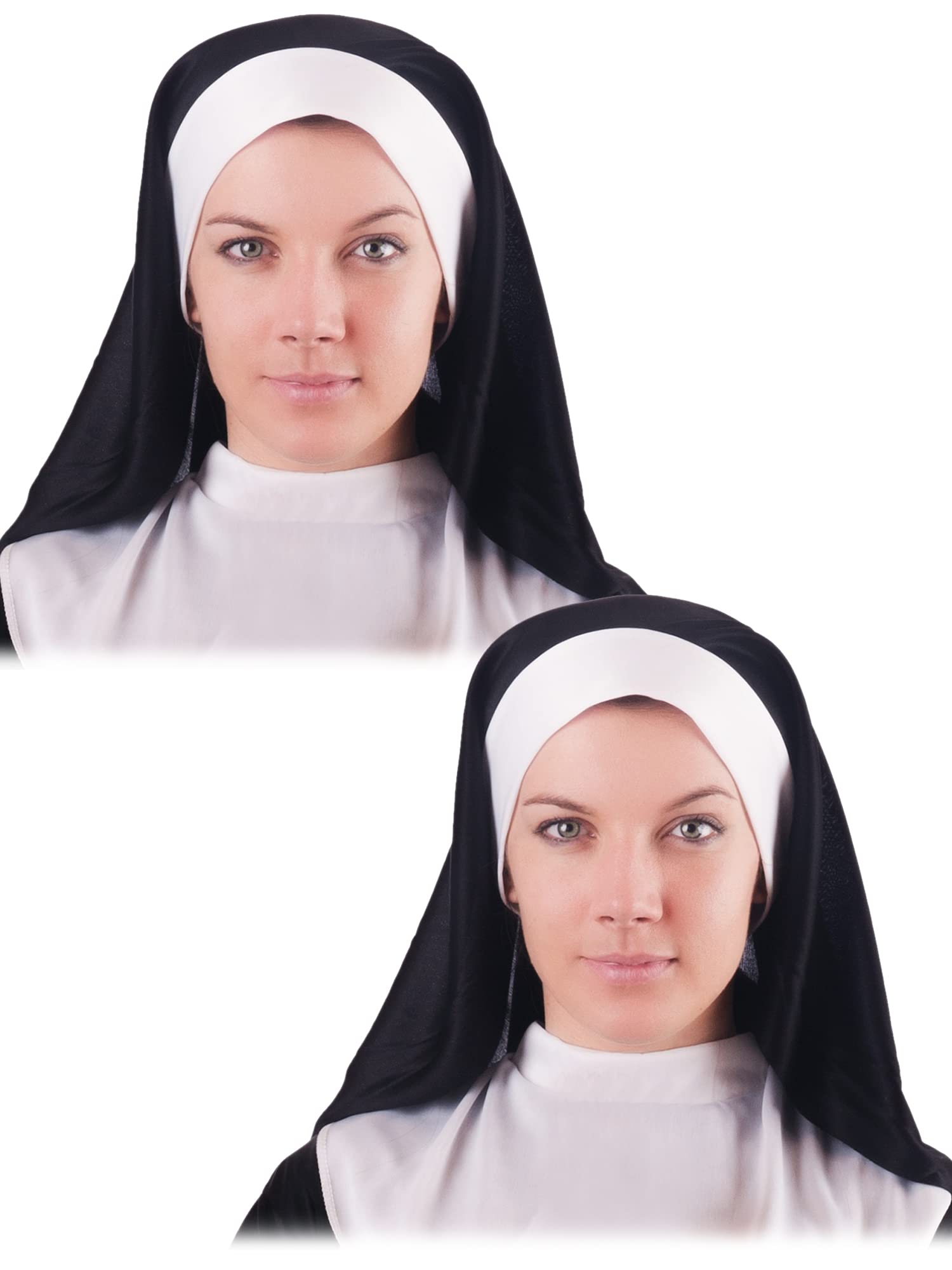 Newcotte2 Pieces Nun Habit Costume Hat Accessory Nun Headpiece Nun Hat for Women Adult Halloween Cosplay Party Black and White