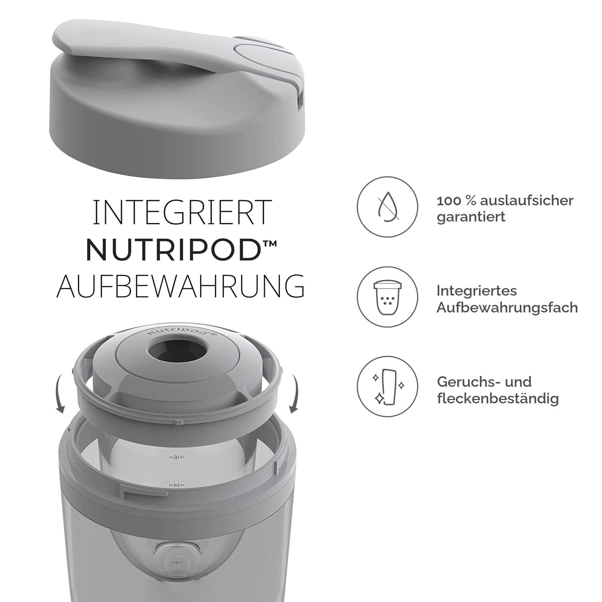 Promixx Pro Elektrische Shaker-Flasche – 600ml – USB-C Aufladbarer Vortex Protein-Mixer mit X-Blade-Technologie & Supplement-Fach – BPA-freier Easy-Cleaning-Shaker für Fitness & Reisen – Graphitgrau