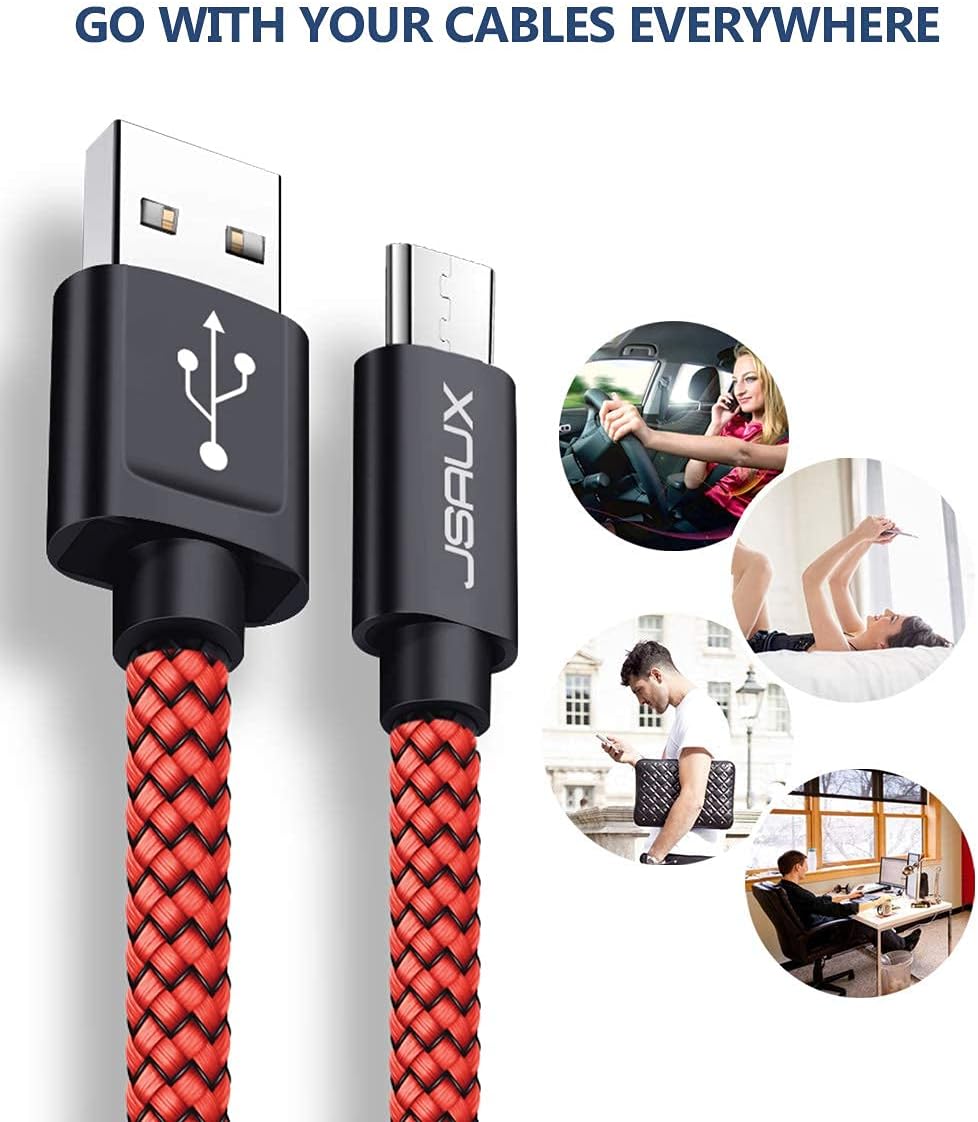 Best Promo JSAUX Micro USB Cable Android, (2-Pack 6.6FT) Micro USB to USB A High Speed Sync Charger Nylon Braided Cord Compatible Samsung Galaxy S6 S7 Edge J7 Note 5,Kindle,LG,Xbox,PS4,Camera,Smartphones(Red)