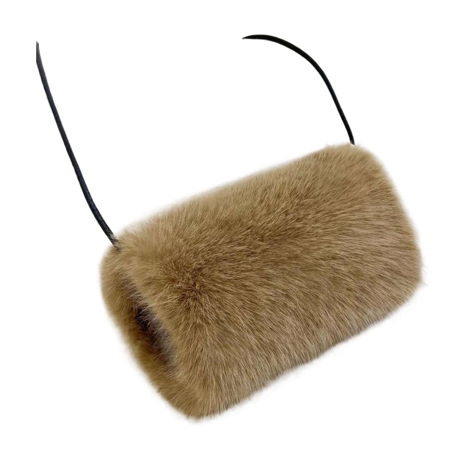 mophrati Warm Faux Fur Hand Muffs Women Winter Fuzzy Plush Muff Faux Fur Hand Muffs Women Winter Warmer Fuzzy Pouch Furry Plush, C