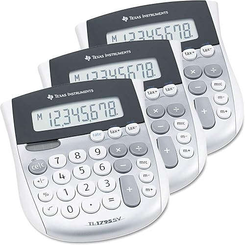 Miniatura 1 de Texas Instruments TI1795SV TI-1795SV Minidesk Calculadora, LCD de 8 dígitos (paquete de 3)