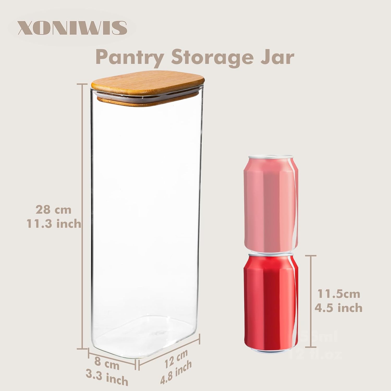 71oz 3PCS Rectangle Spaghetti Pasta Storage Containers with Lids, Tall Pantry Containers, Glass Tight Food Storage Jars with Lids for Penne, Macaroni, Lasagna, Fusilli, Cereal, Flour, Oats - Image 4