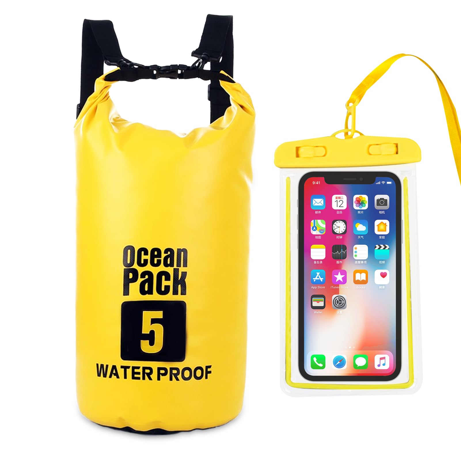5L Dry Bag, Sacco Impermeabil, Sacco Impermeabile con Tracolla Regolabile, Include Custodia Impermeabile per Cellulare, Ideale per Barca, Pesca, Rafting, Nuoto