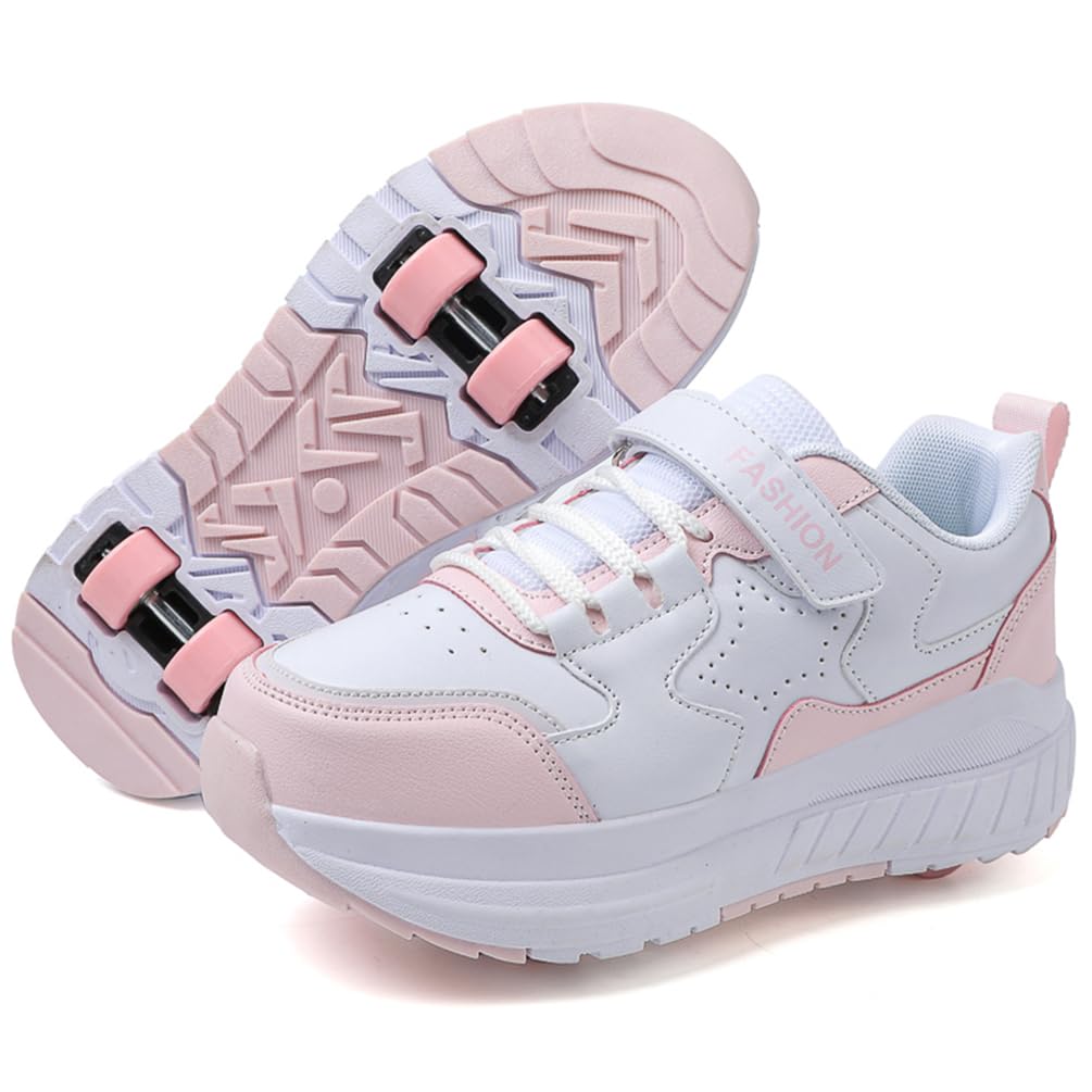Buty na kółkach dla dziewczynek i chłopców buty na dwóch kołach buty do deskorolki wielofunkcyjne buty 2 w 1 buty sportowe na kółkach, Rolka S1, 33 EU