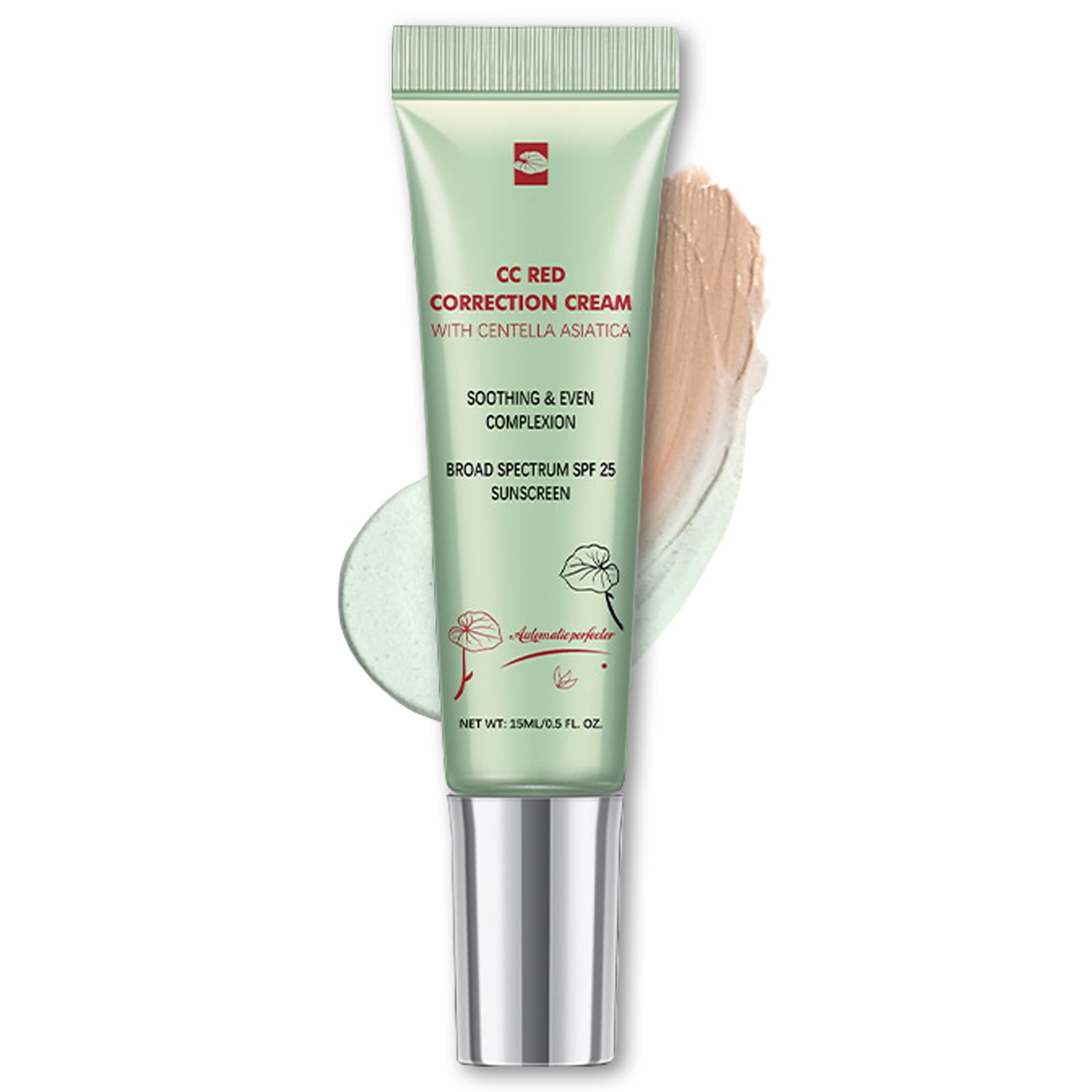 CC Red Correct With Centella Asiatica, Cc Cream Foundation - Green Colour Corrector, Tinted Spf 25, Colour Changing Foundation, Green Concealer For Redness - Balance Skin Tone & Reduce Redness