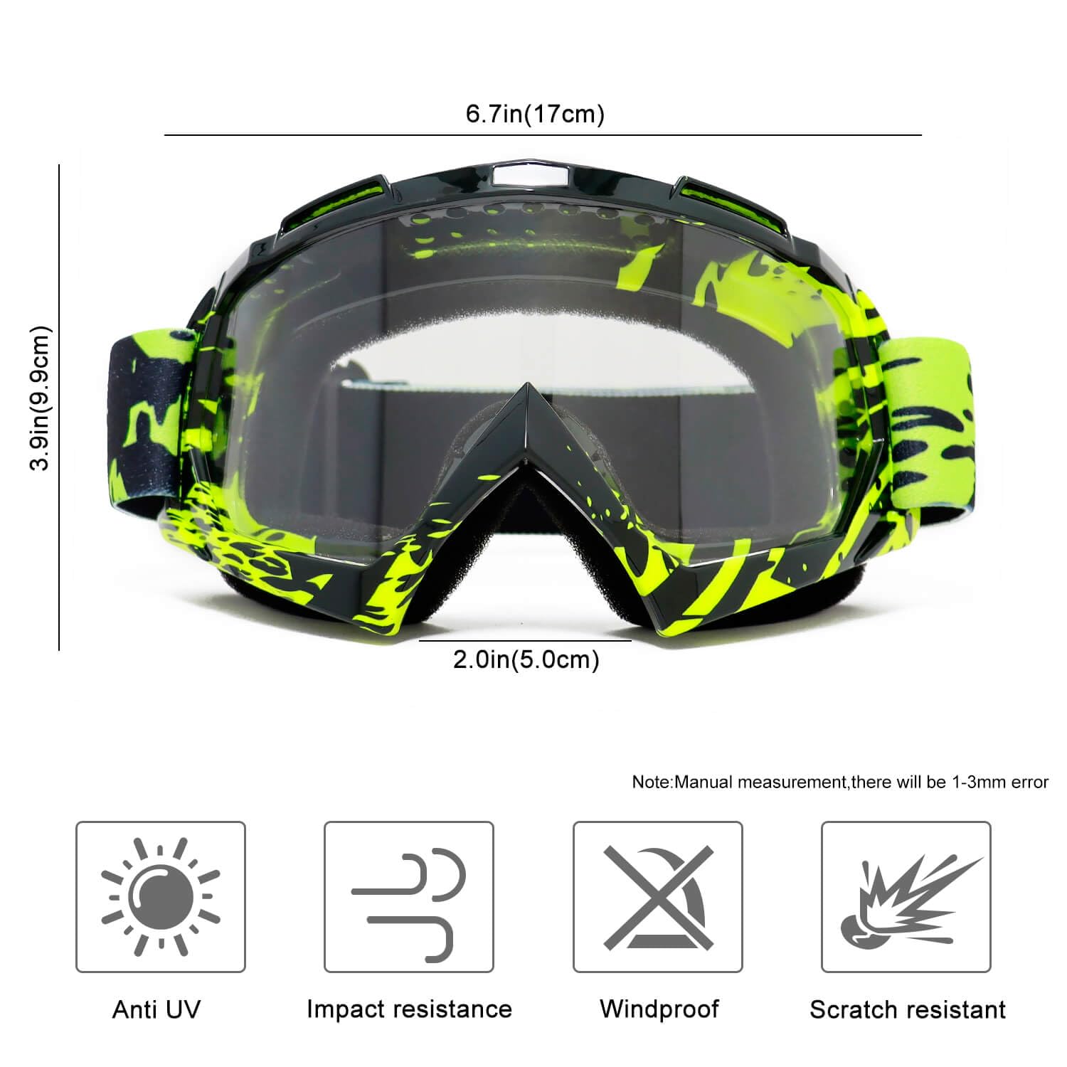 AVV Occhiali da moto per uomo e donna, occhiali antivento per mountain bike, moto fuoristrada, anti-UV, per equitazione, mountain bike, motocross