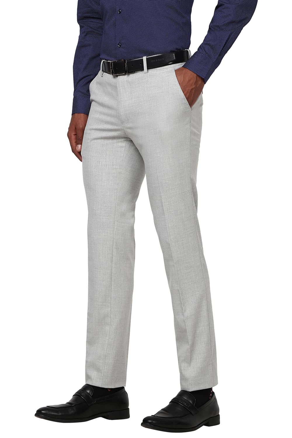 Peter England Men's Mid Rise Slim Pants (PETFWNSP312938_Light Grey, 34) - Image 2 thumbnail
