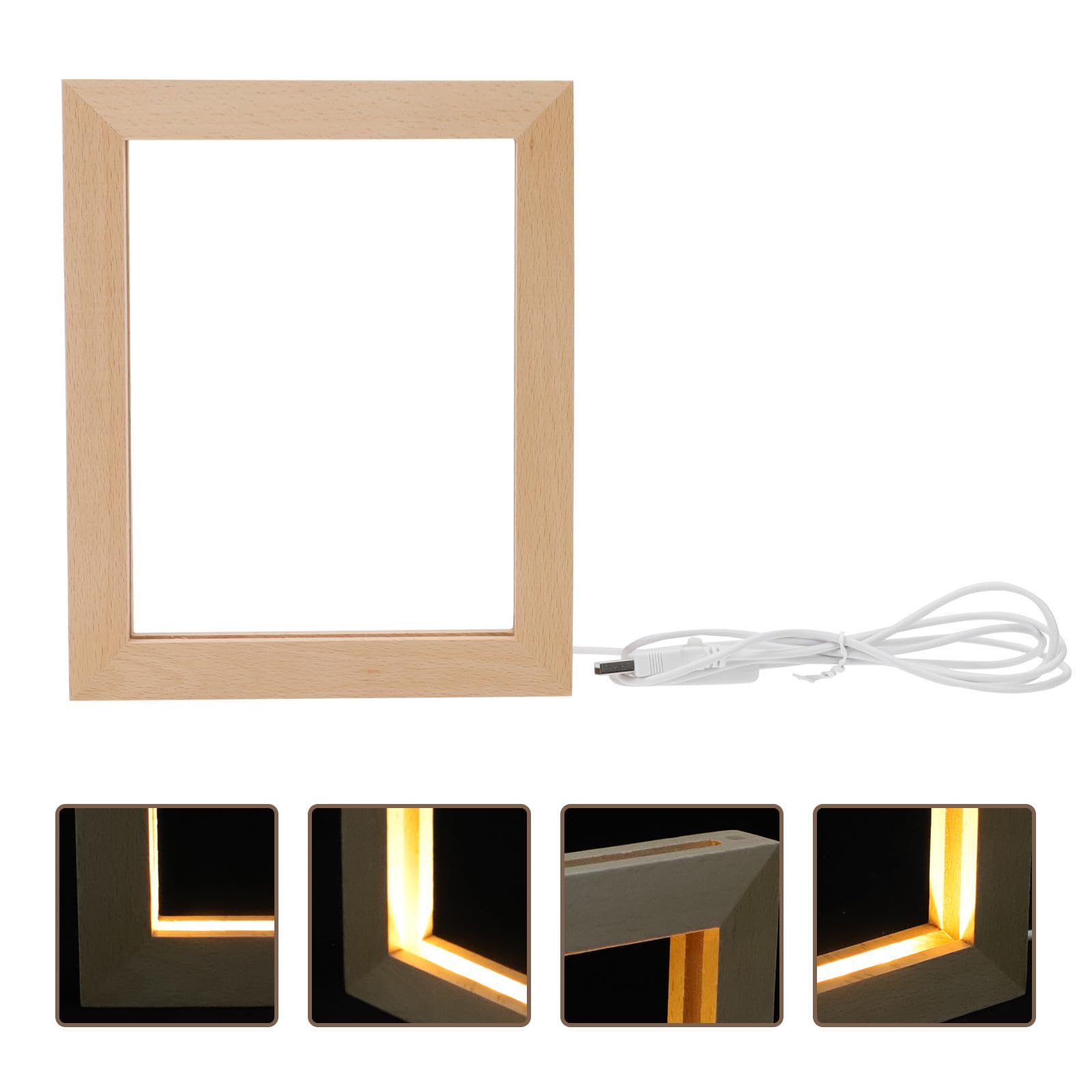 STOBAZA Marco de Fotos Luminoso LED 3d de Madera Maciza 230x170 Mm Luz Cálida para Decoración de Mesa en Hogar, Marco Único y Compacto para Exhibición Significativa de Fotos